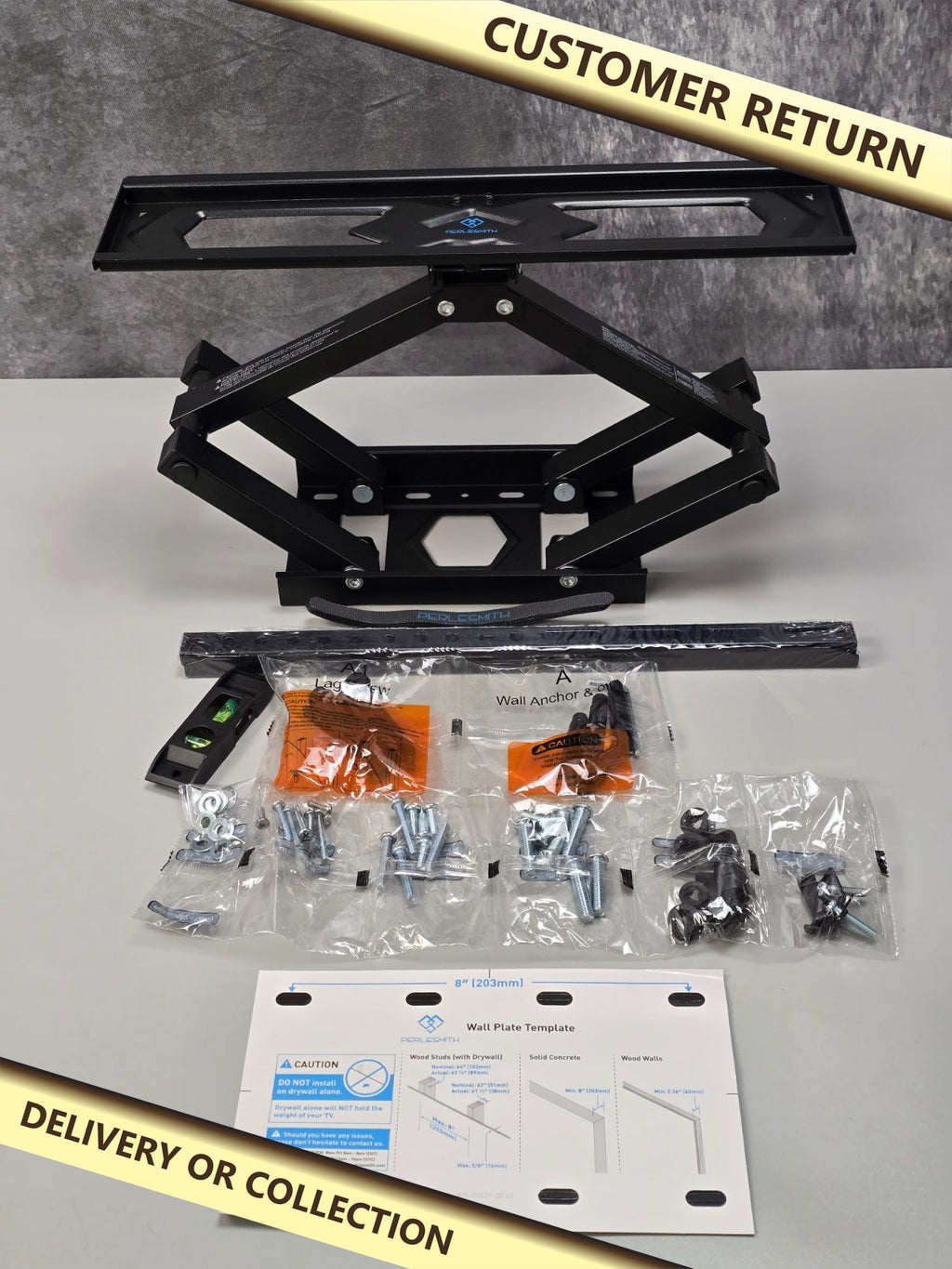 Full-Motion TV Wall Mount PSMFK4 — photograph 1 — Customer return; auction delivery information shown on image