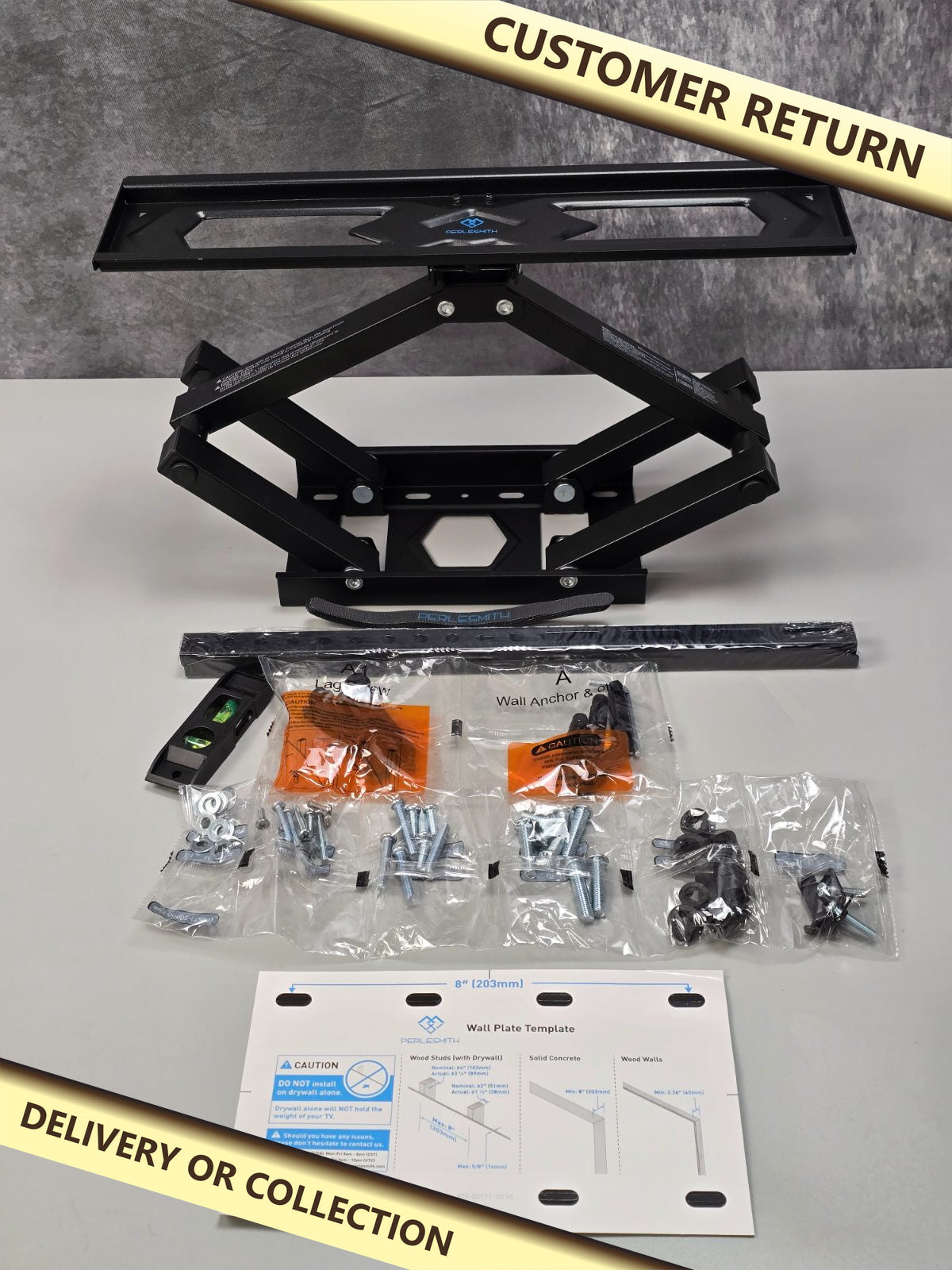 Full-Motion TV Wall Mount PSMFK4 — photograph 1 — Customer return; auction delivery information shown on image