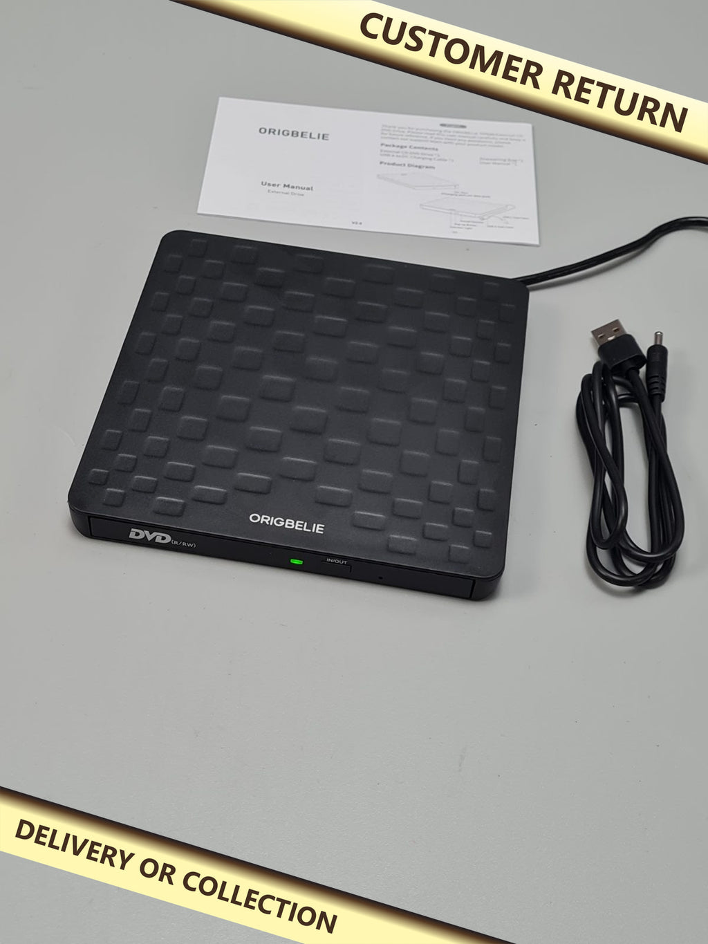 USB DVD CD External Optical Drive — photograph 1 — Customer return; auction delivery information shown on image