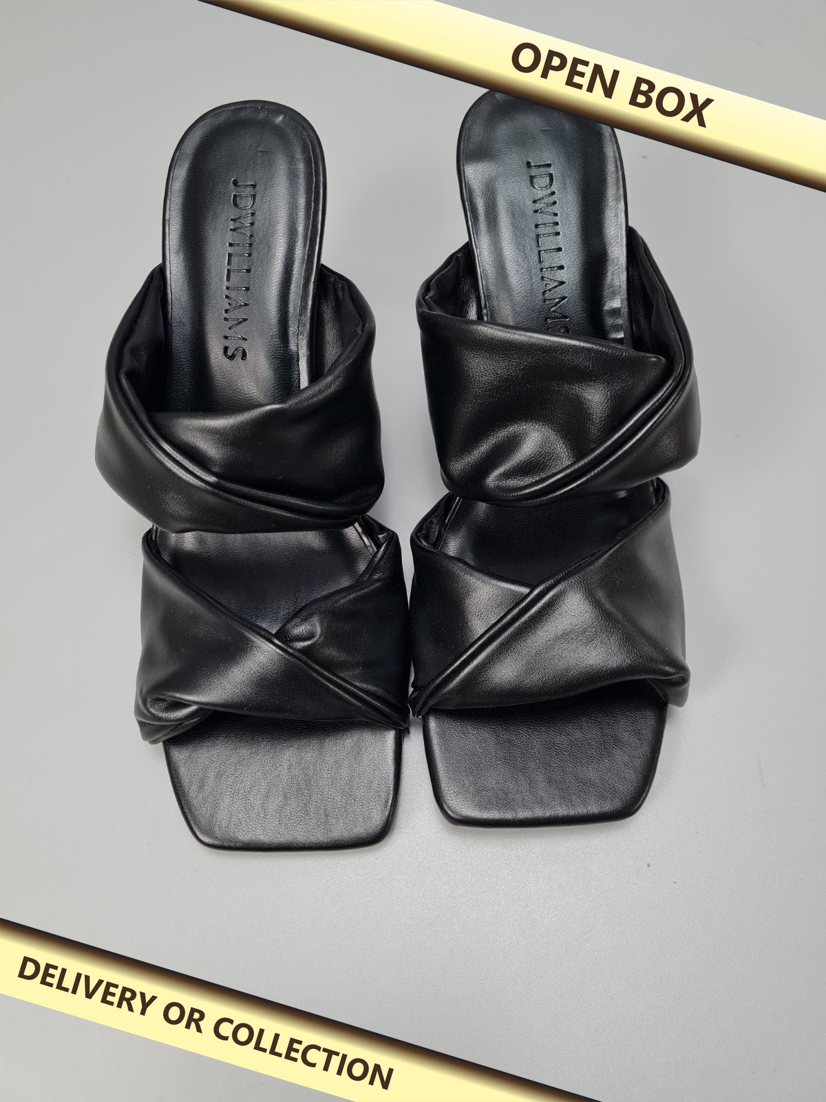 JD Williams  mule heels size 4 UK  E fit — photograph 1 — Open box; auction delivery information shown on image