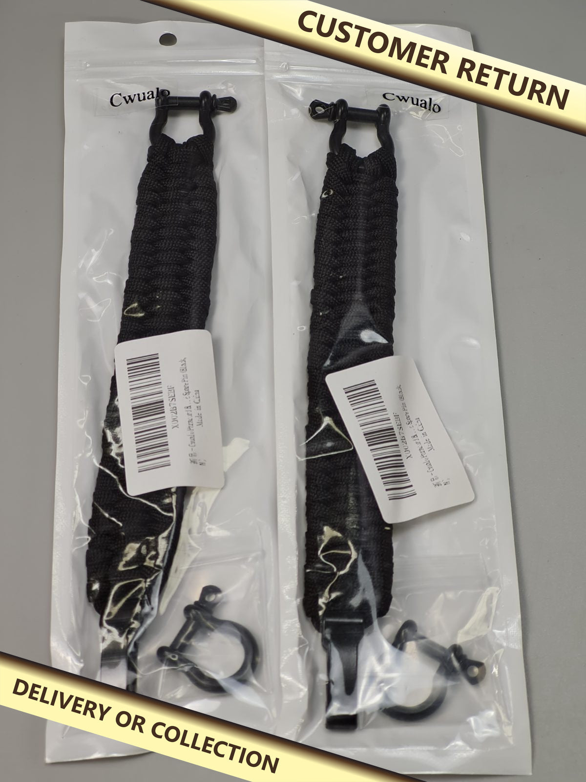 2 packs of Paracord Bracelets — photograph 1 — Customer return; auction delivery information shown on image