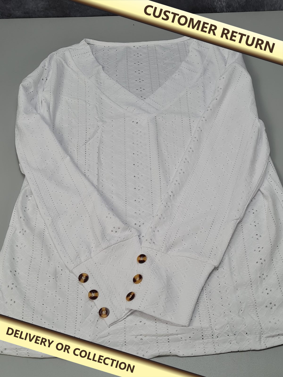 Long sleeve lace v neck top — photograph 1 — Customer return; auction delivery information shown on image