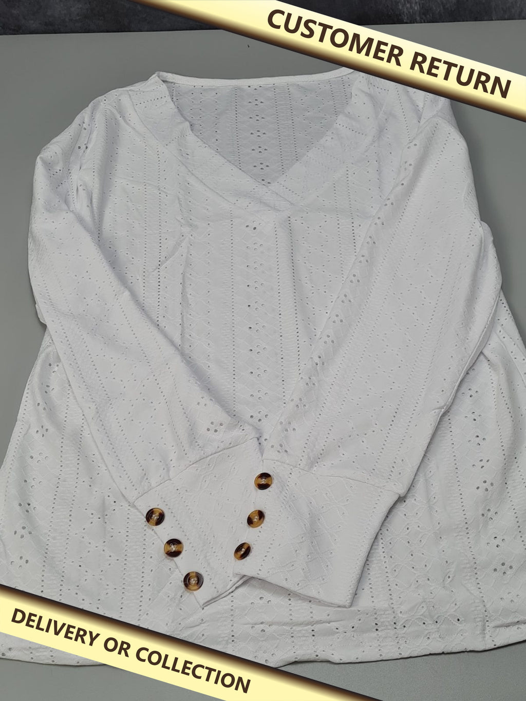 Long sleeve lace v neck top — photograph 1 — Customer return; auction delivery information shown on image
