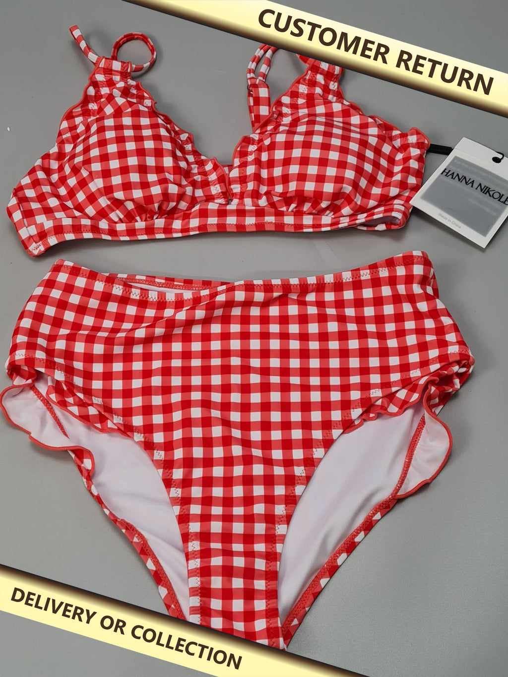 Ladies red and white bikini — photograph 1 — Customer return; auction delivery information shown on image