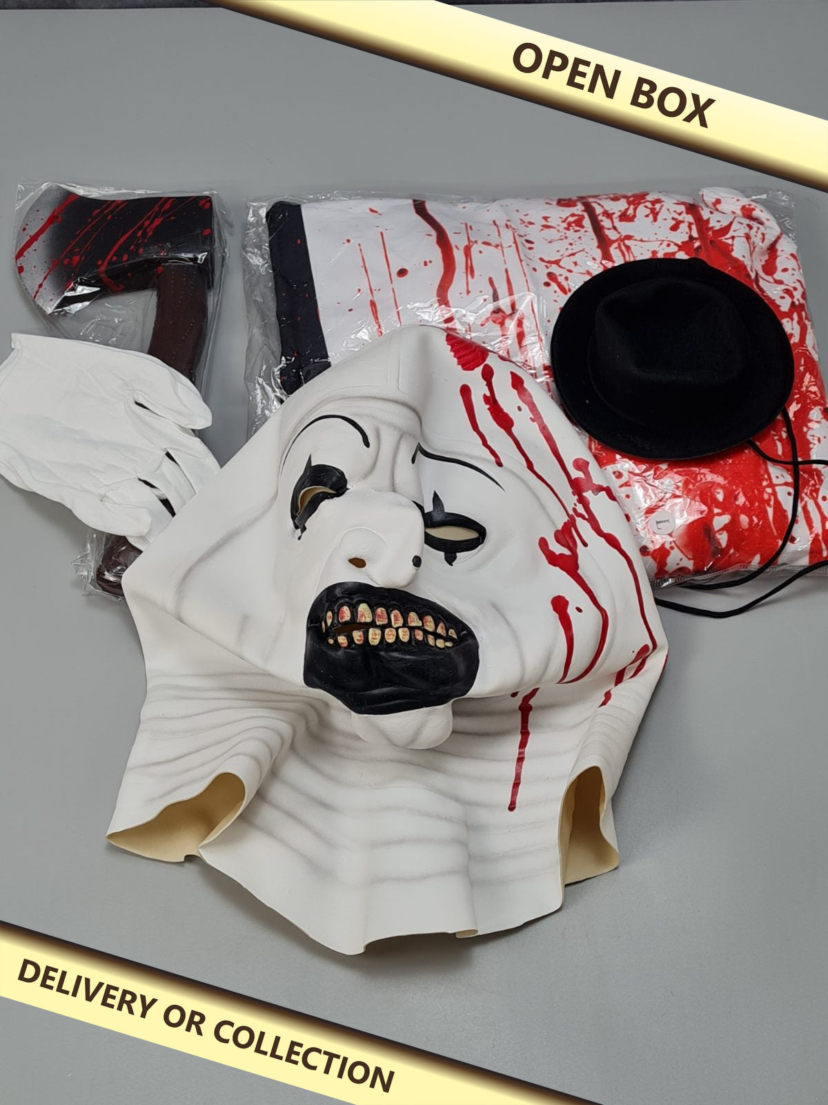 Ladies Terrifier Halloween costume — photograph 1 — Open box; auction delivery information shown on image