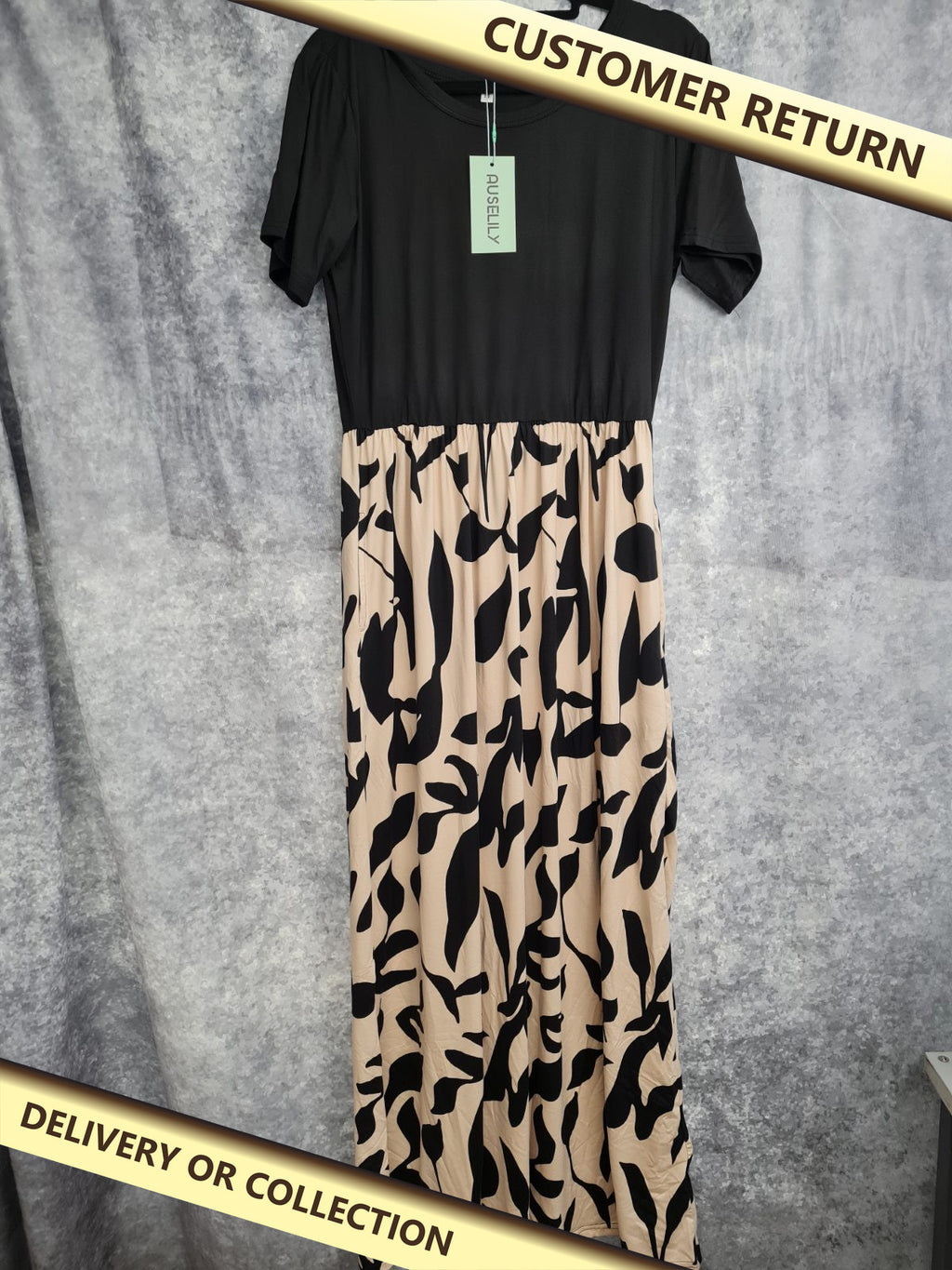 Ladies black and apricot dress size M — photograph 1 — Customer return; auction delivery information shown on image