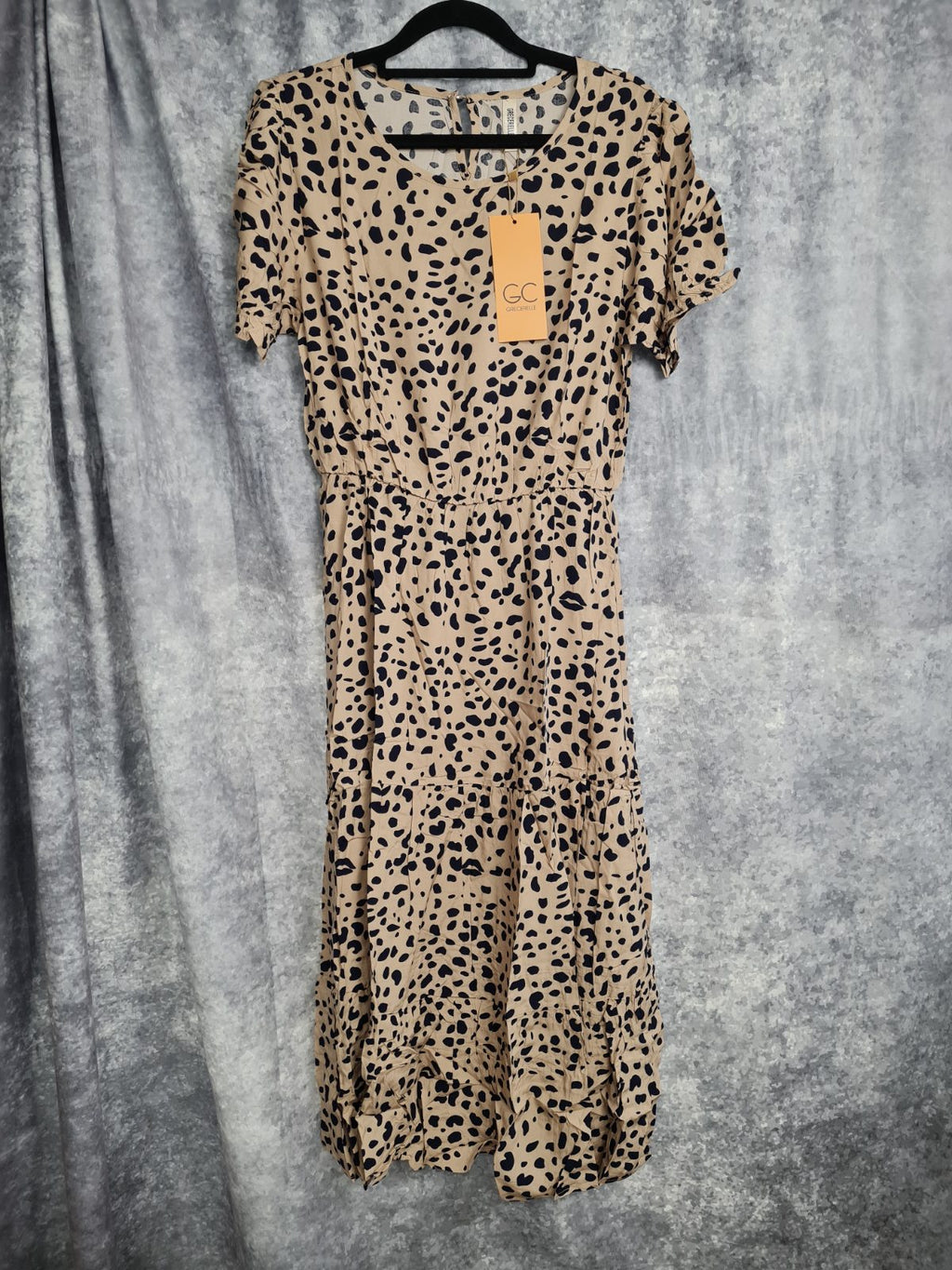 Ladies Tan Dress with Navy spots size S — photograph 1