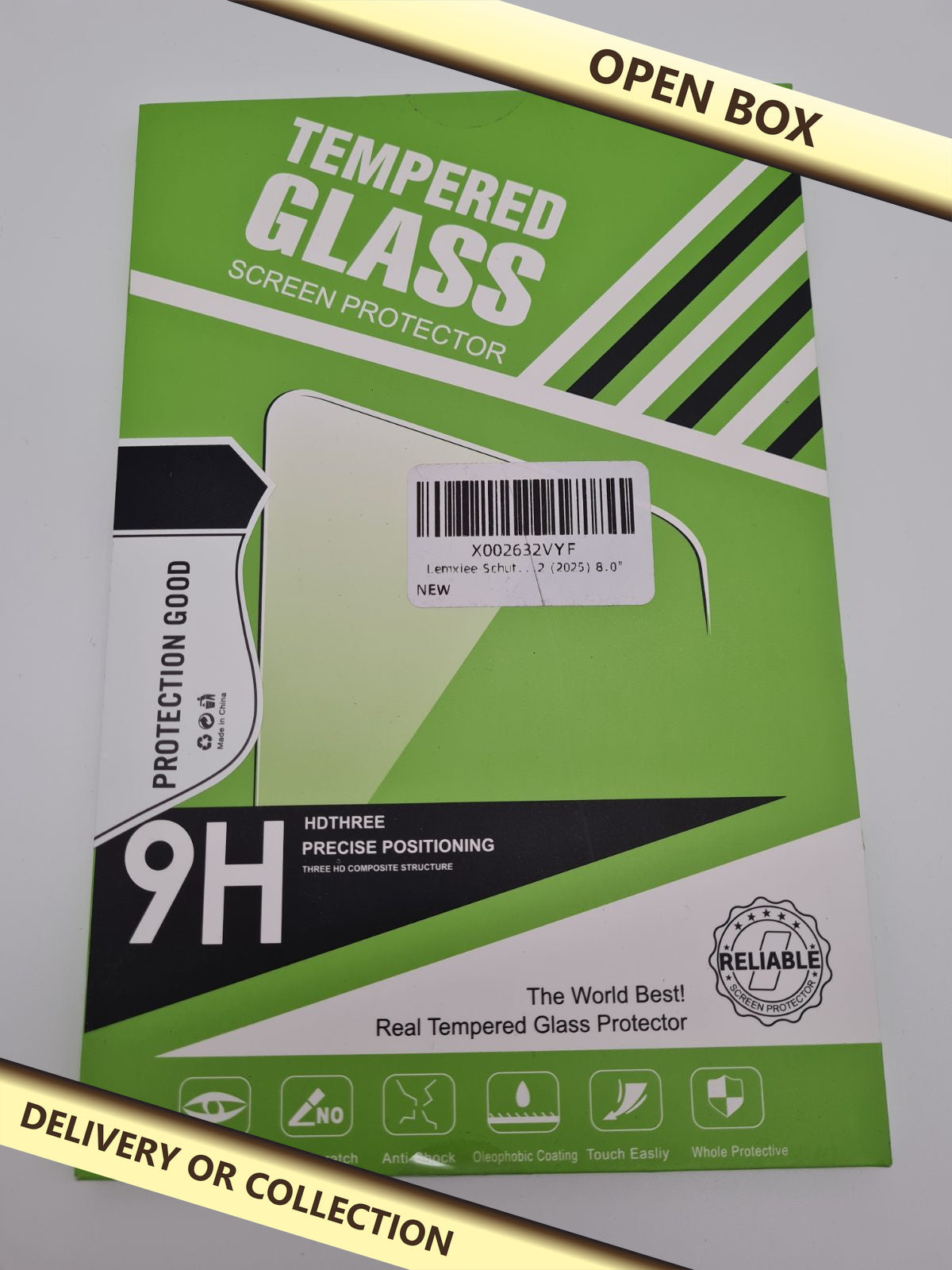 Tempered glas Screen protector for an 8 inch tablet — photograph 1 — Open box; auction delivery information shown on image