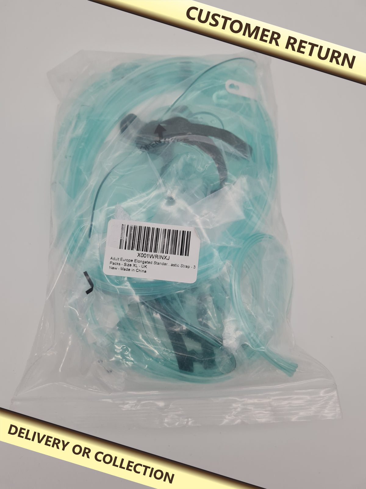 3 pack of adult oxygen masks size Xl — photograph 1 — Customer return; auction delivery information shown on image