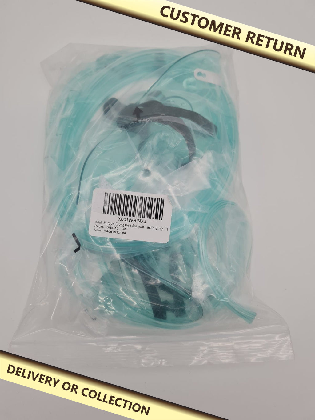 3 pack of adult oxygen masks size Xl — photograph 1 — Customer return; auction delivery information shown on image