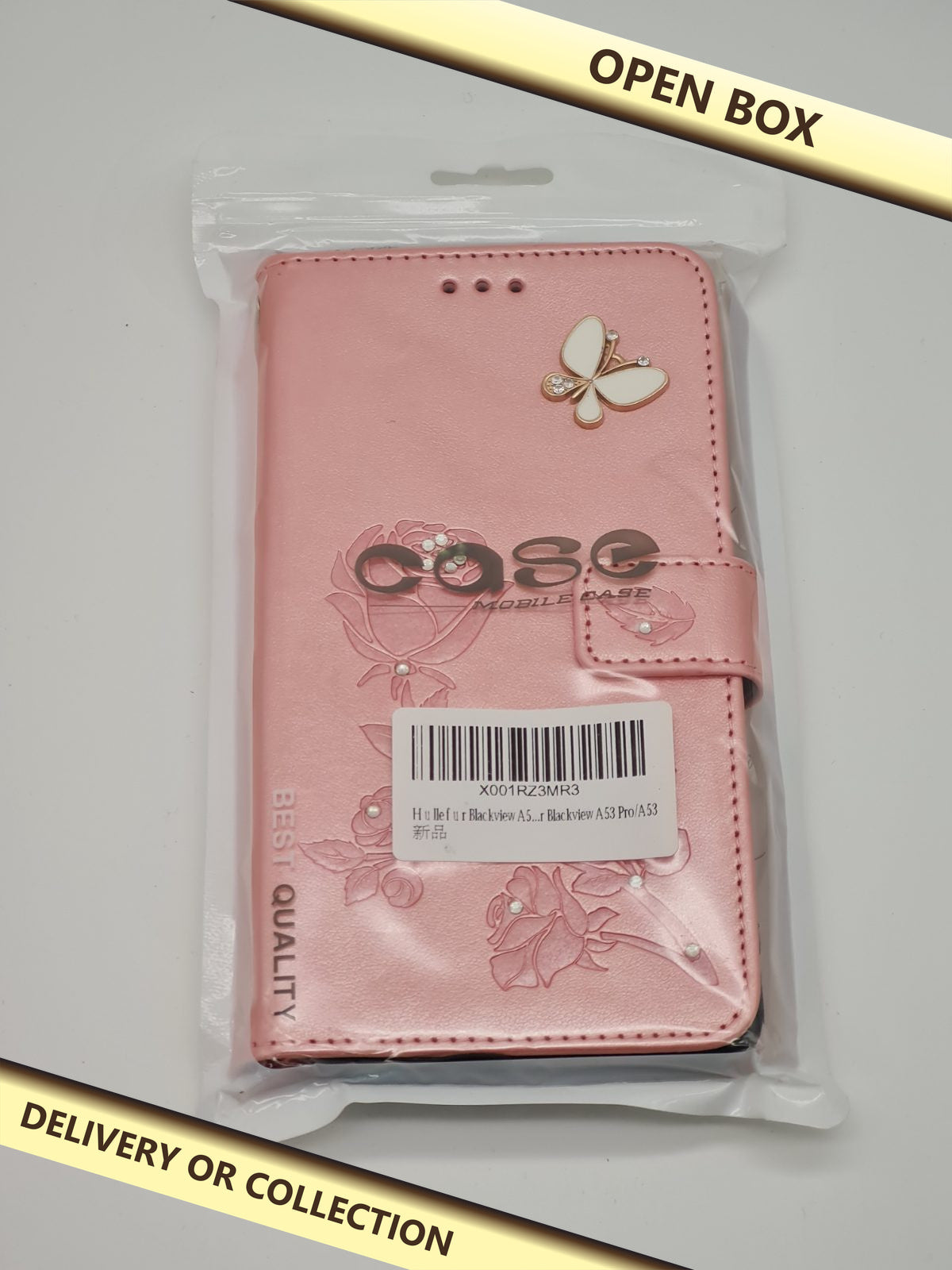 Pink detailed phone case for A53 pro — photograph 1 — Open box; auction delivery information shown on image