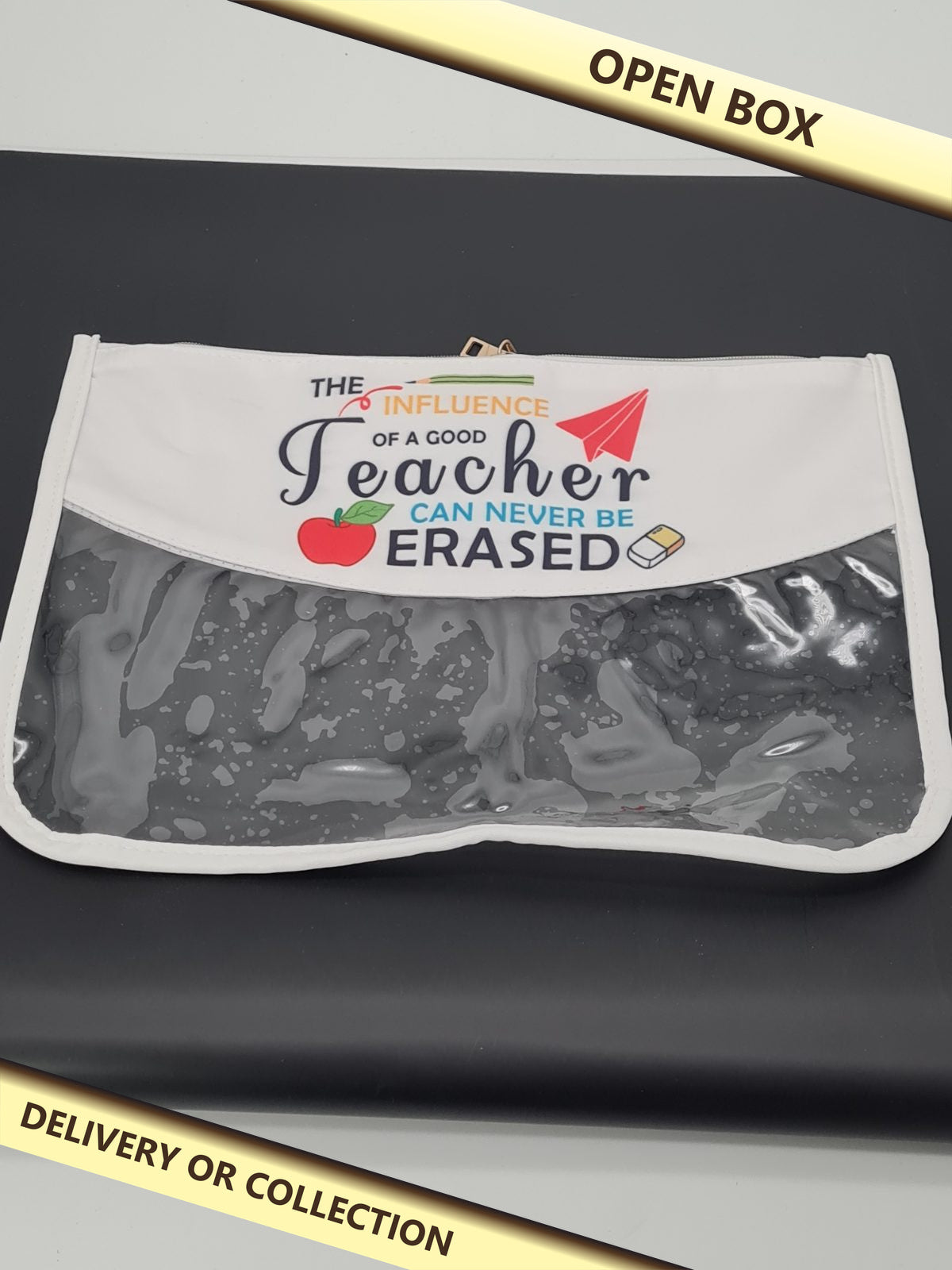 Teacher appreciation travel bag. — photograph 1 — Open box; auction delivery information shown on image