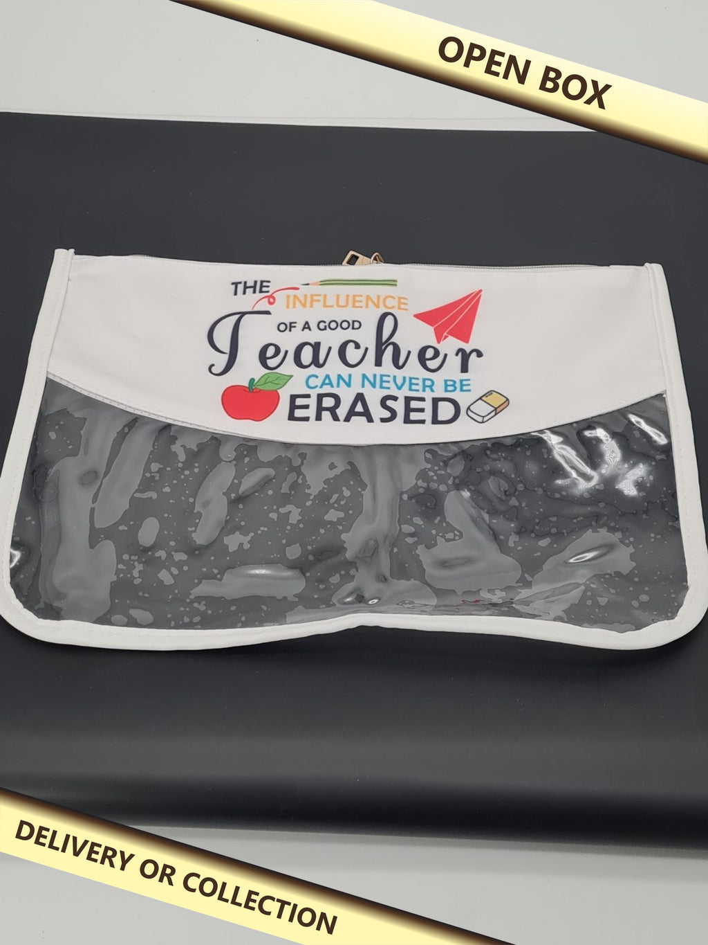 Teacher appreciation travel bag. — photograph 1 — Open box; auction delivery information shown on image