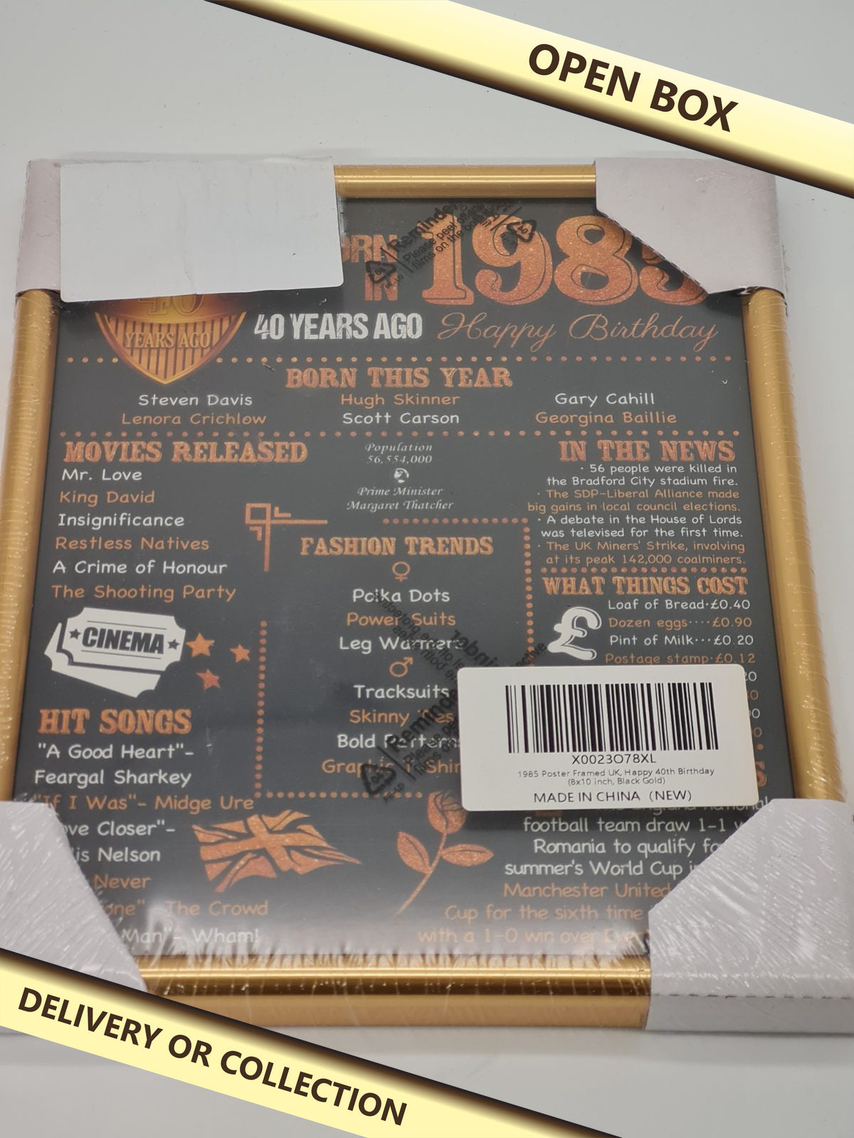 1985 framed poster happy 40th birthday — photograph 1 — Open box; auction delivery information shown on image