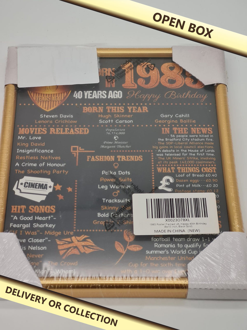 1985 framed poster happy 40th birthday — photograph 1 — Open box; auction delivery information shown on image