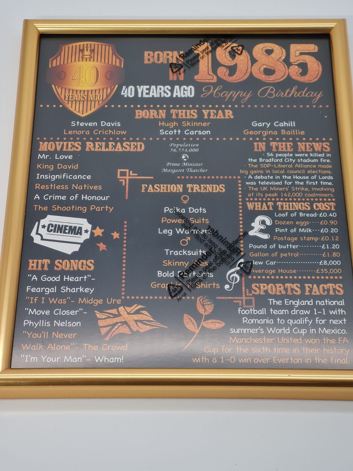 1985 framed poster happy 40th birthday — photograph 2