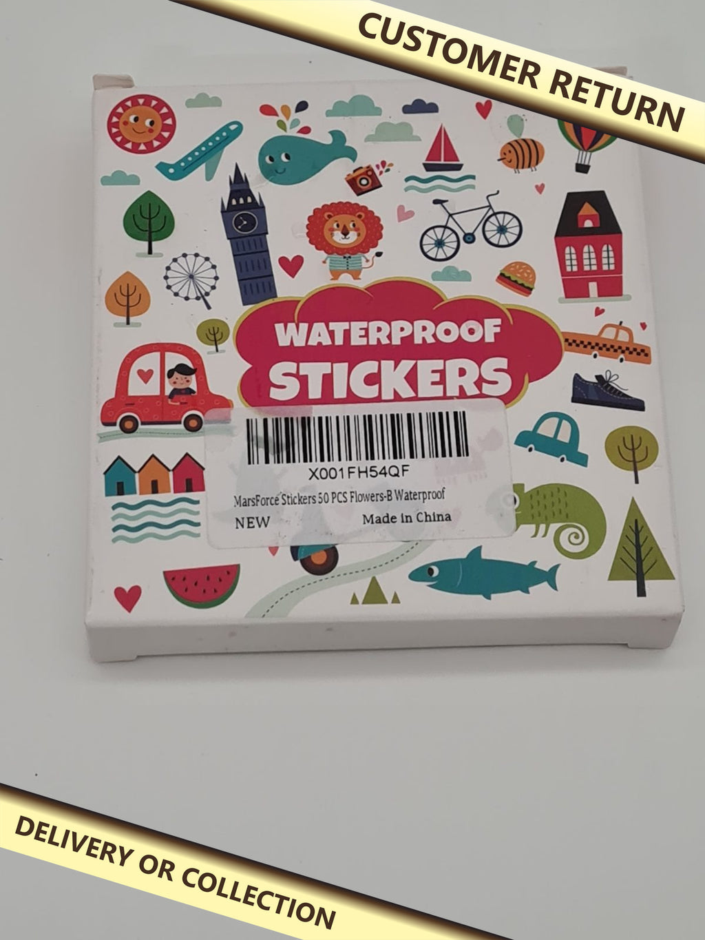50pcs Waterproof stickers — photograph 1 — Customer return; auction delivery information shown on image