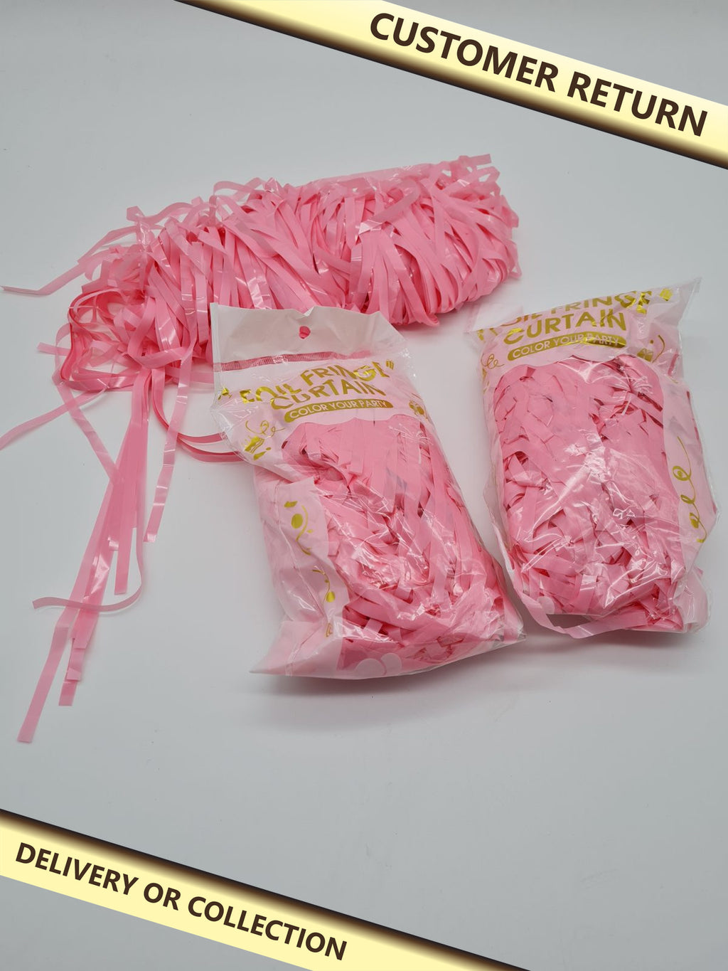 Pink Decorative Fringe Curtain Set HC-CaiDai-3P-MKPink — photograph 1 — Customer return; auction delivery information shown on image