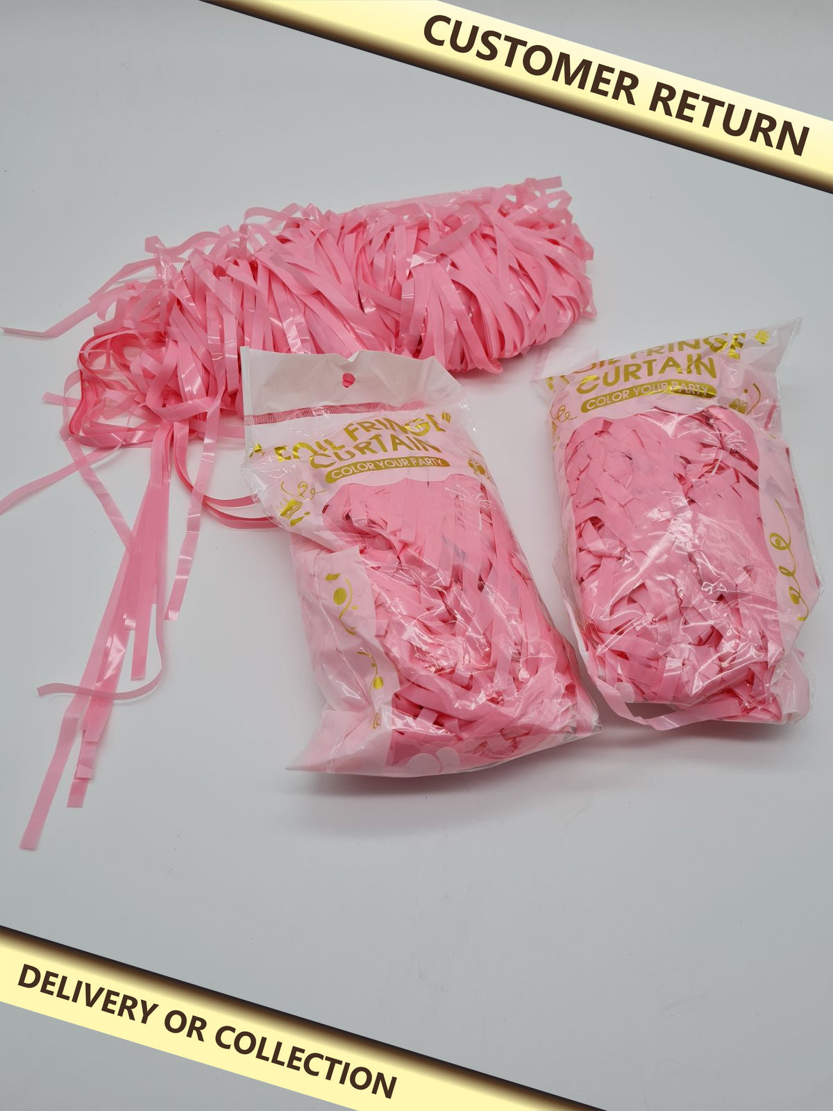 Pink Decorative Fringe Curtain Set HC-CaiDai-3P-MKPink — photograph 1 — Customer return; auction delivery information shown on image