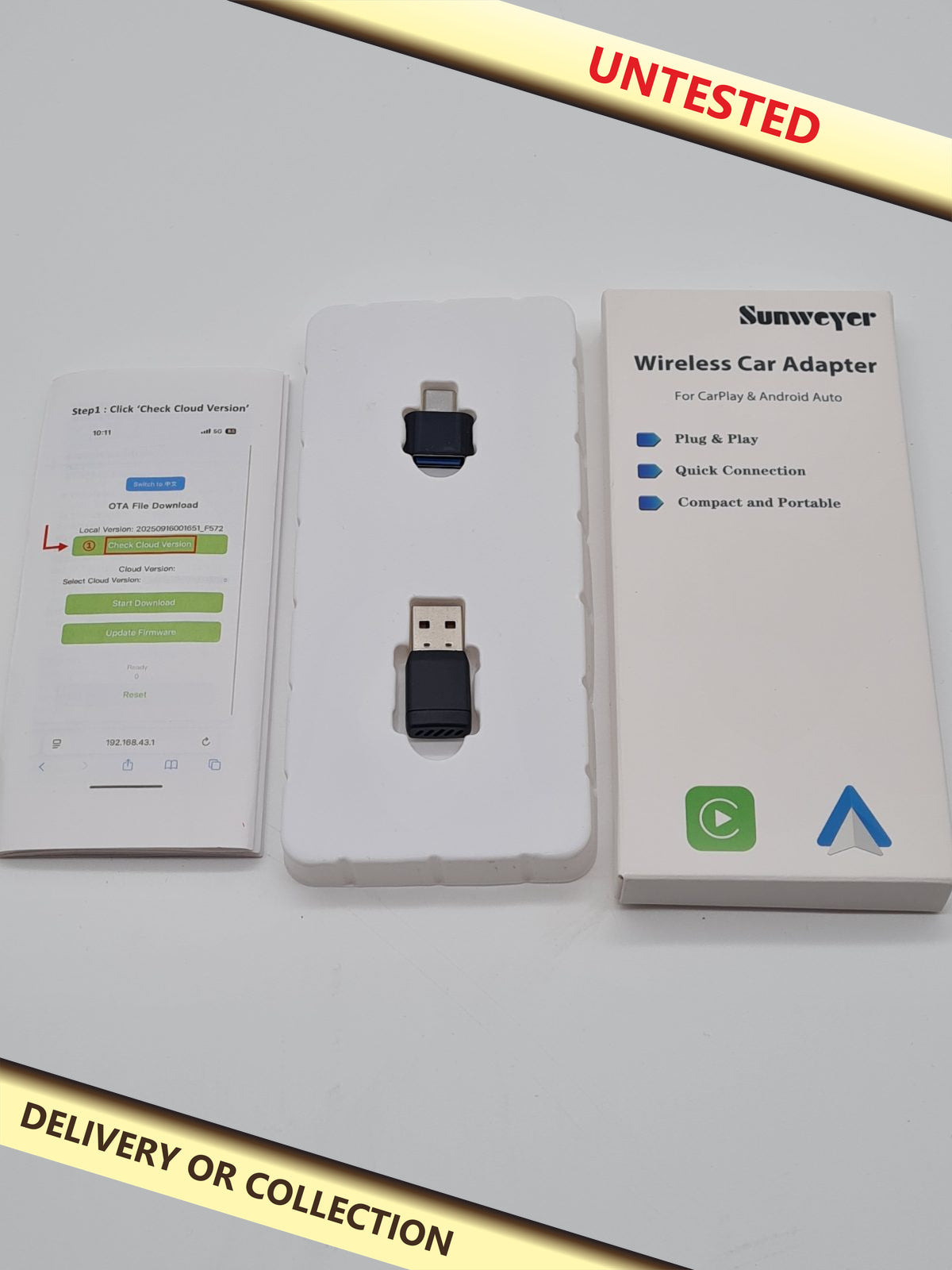 Wireless CarPlay and Android Auto car adapter S31 — photograph 1 — Untested; auction delivery information shown on image