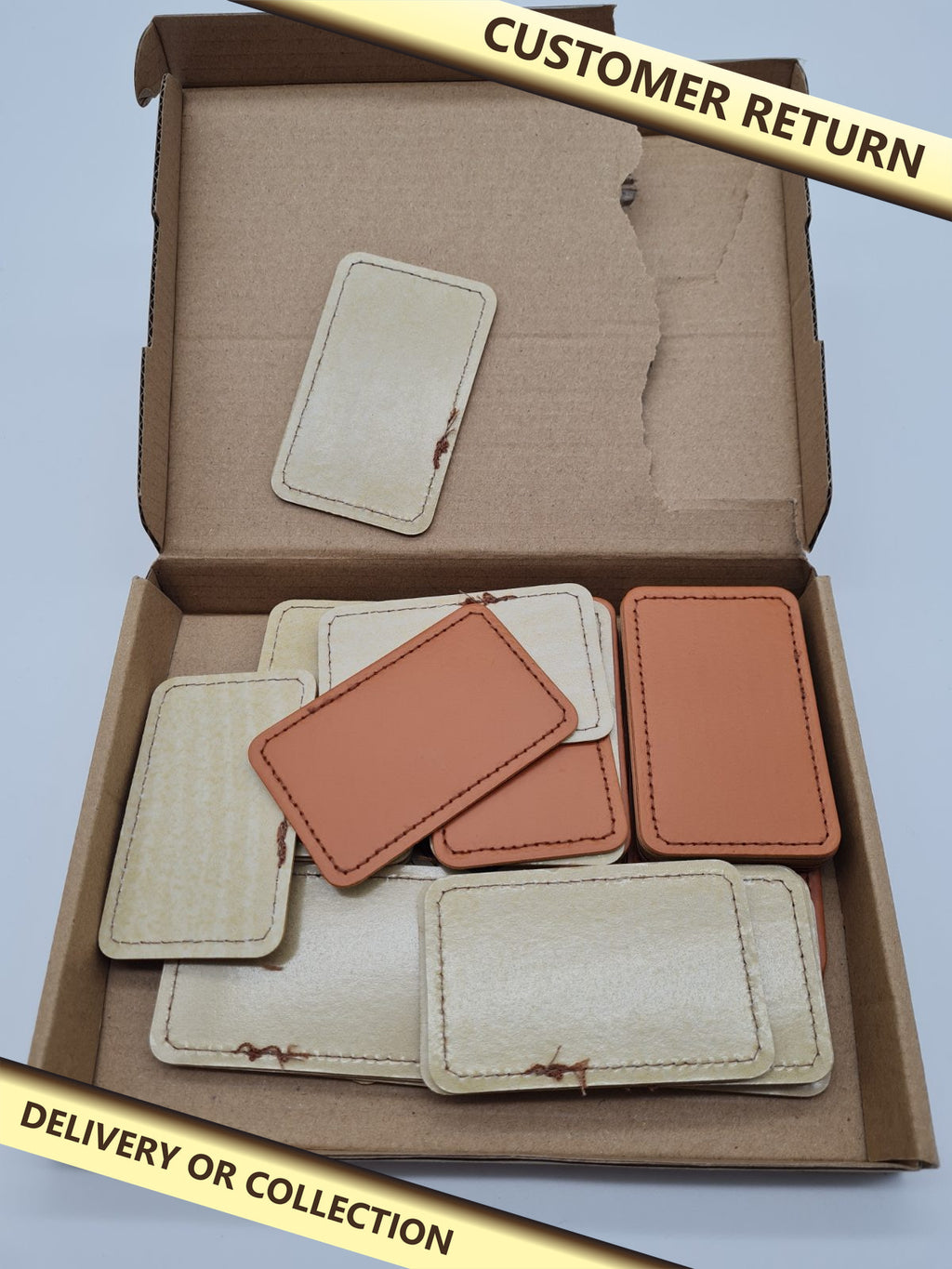 Stitched rectangular craft patches ECC-047 — photograph 1 — Customer return; auction delivery information shown on image
