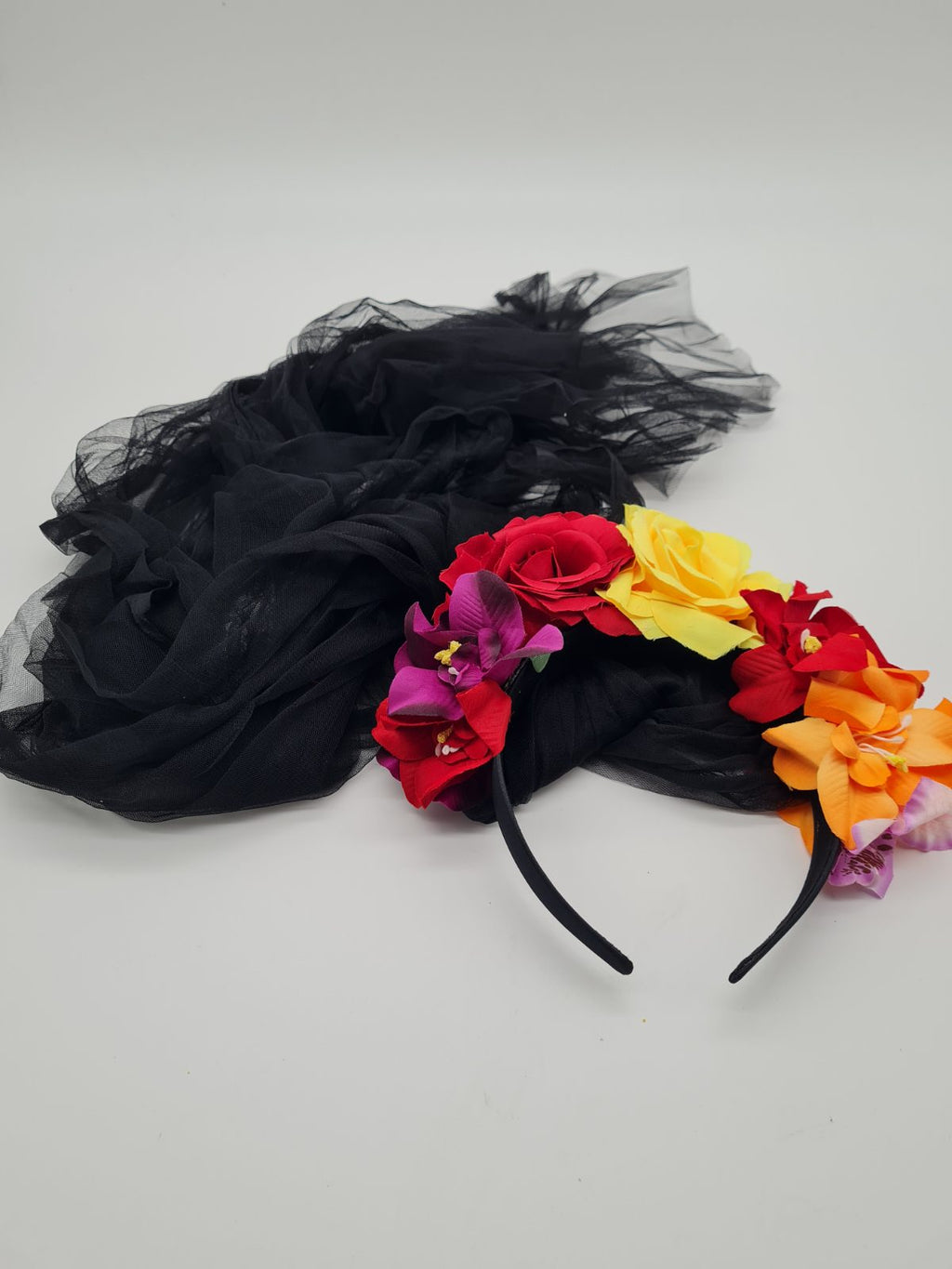 Day of the Dead Floral Headband with Veil — photograph 2
