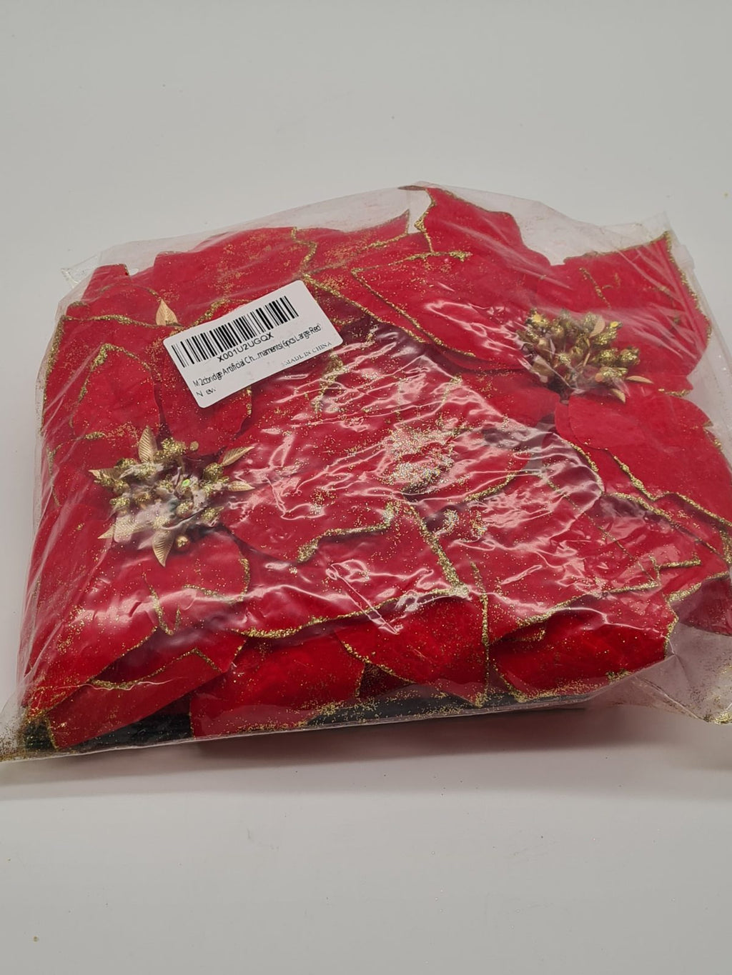 6 pack of Artificial Poinsettia Christmas Decorations — photograph 2