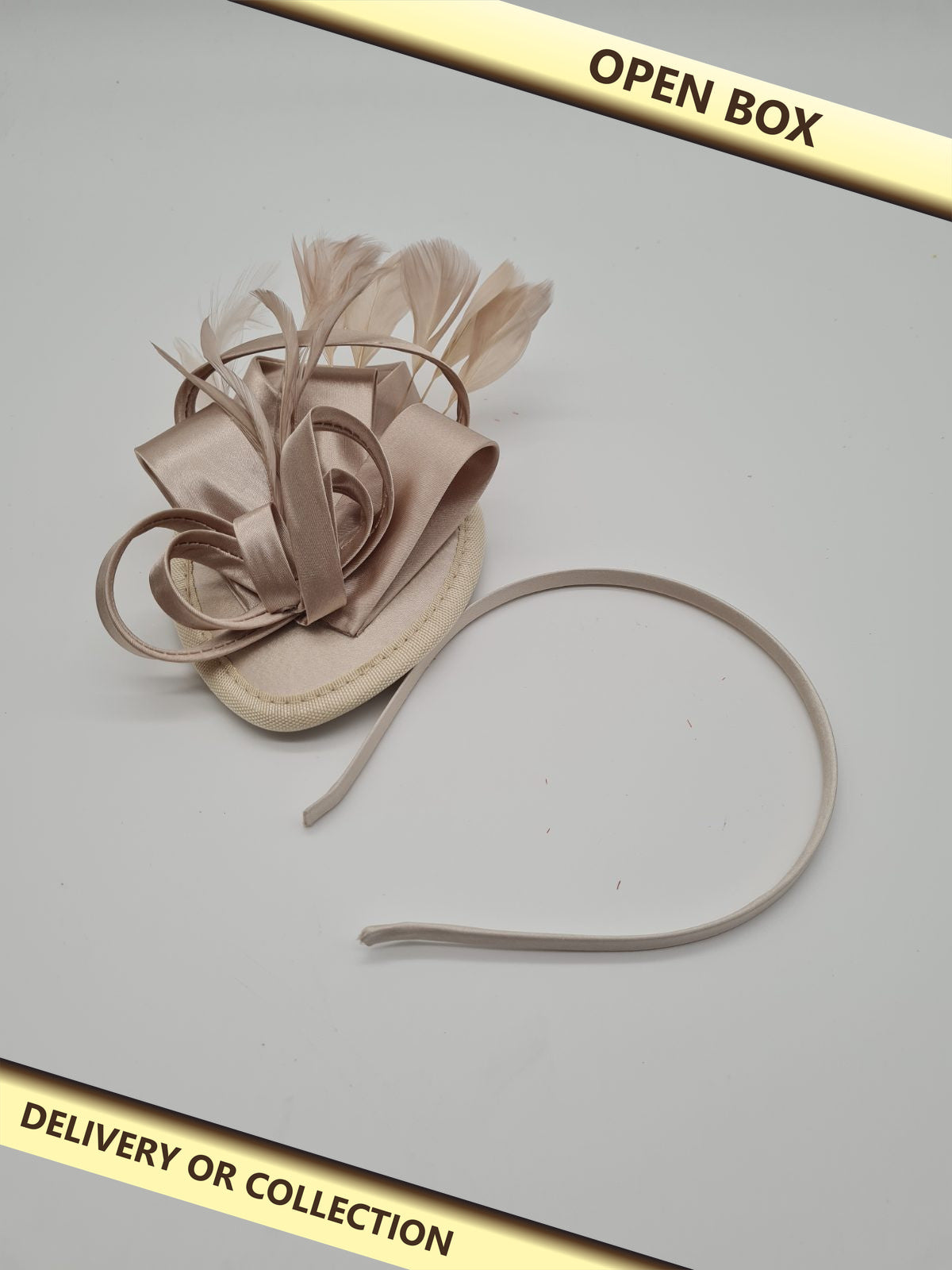 Women's Feather Fascinator — photograph 1 — Open box; auction delivery information shown on image