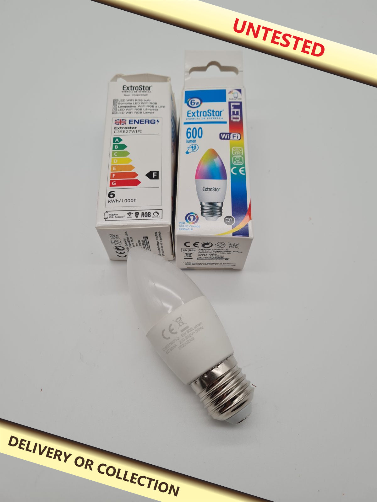 2 Wi-Fi RGB LED Smart Bulb C35E27WIFI — photograph 1 — Untested; auction delivery information shown on image