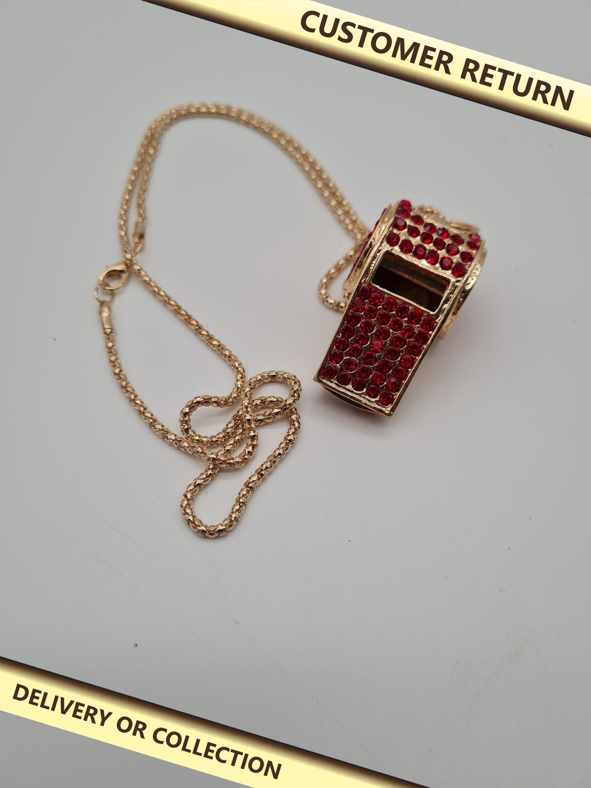 Set of 2 Rhinestone Whistles with Neck Chains — photograph 1 — Customer return; auction delivery information shown on image