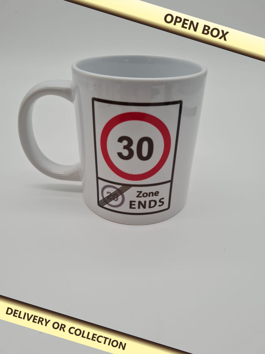 30 Zone Ends Novelty Mug — photograph 1 — Open box; auction delivery information shown on image