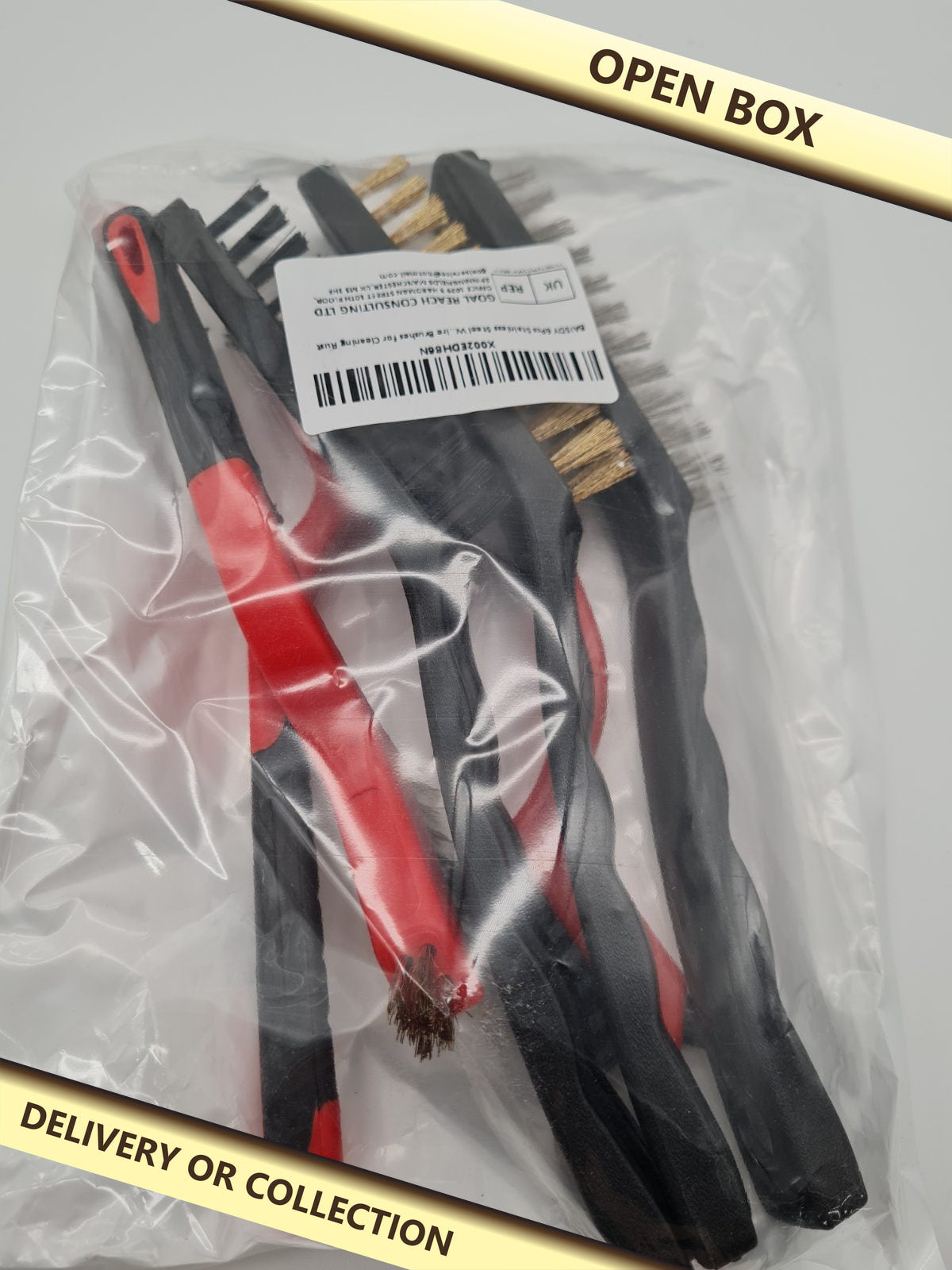 Hand Wire Brush Set — photograph 1 — Open box; auction delivery information shown on image