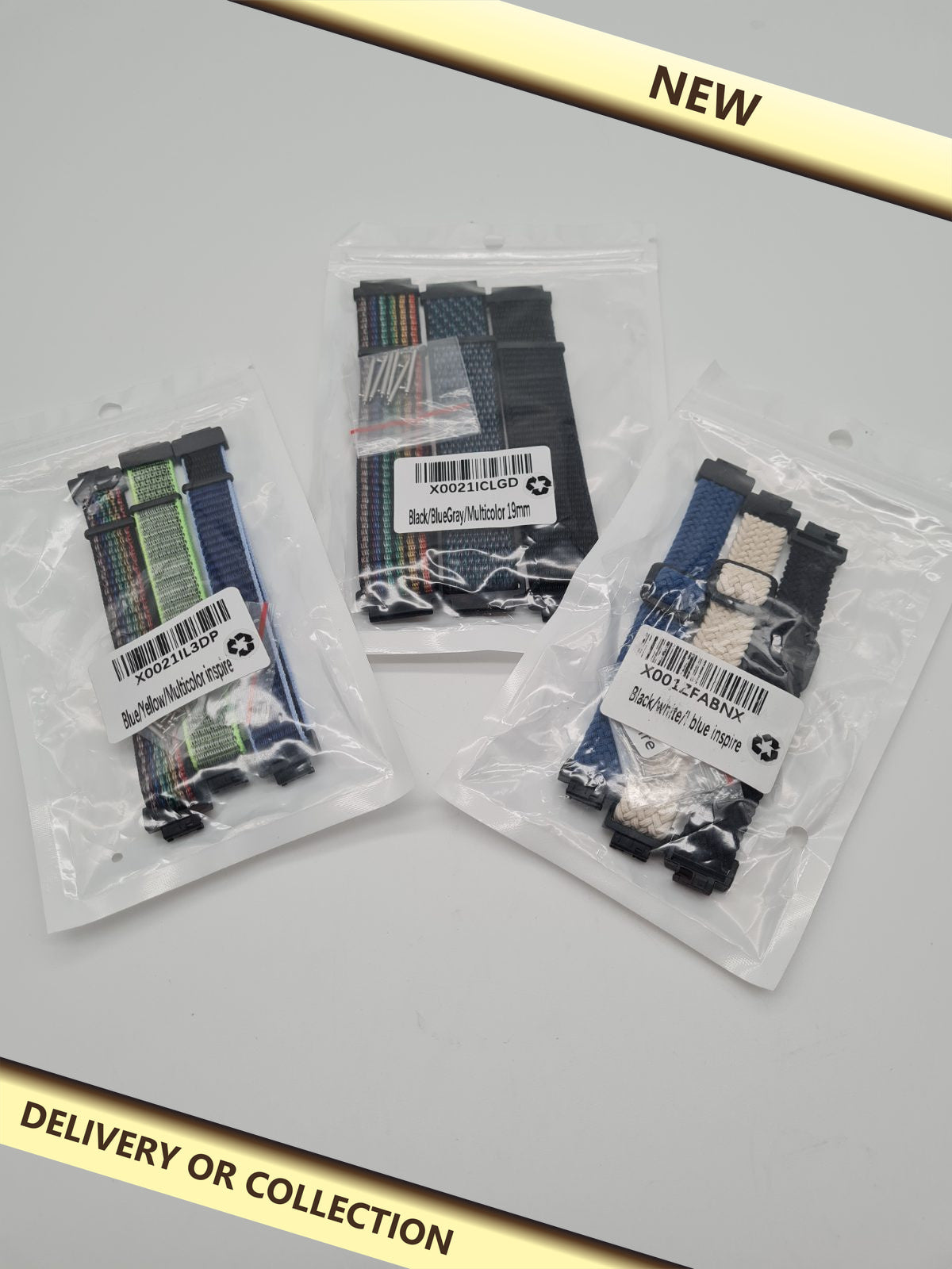 3 packs of 3 different watch straps — photograph 1 — New; auction delivery information shown on image