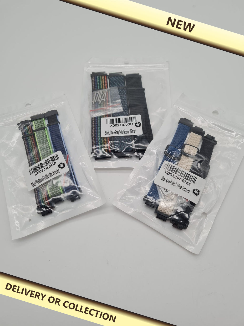 3 packs of 3 different watch straps — photograph 1 — New; auction delivery information shown on image