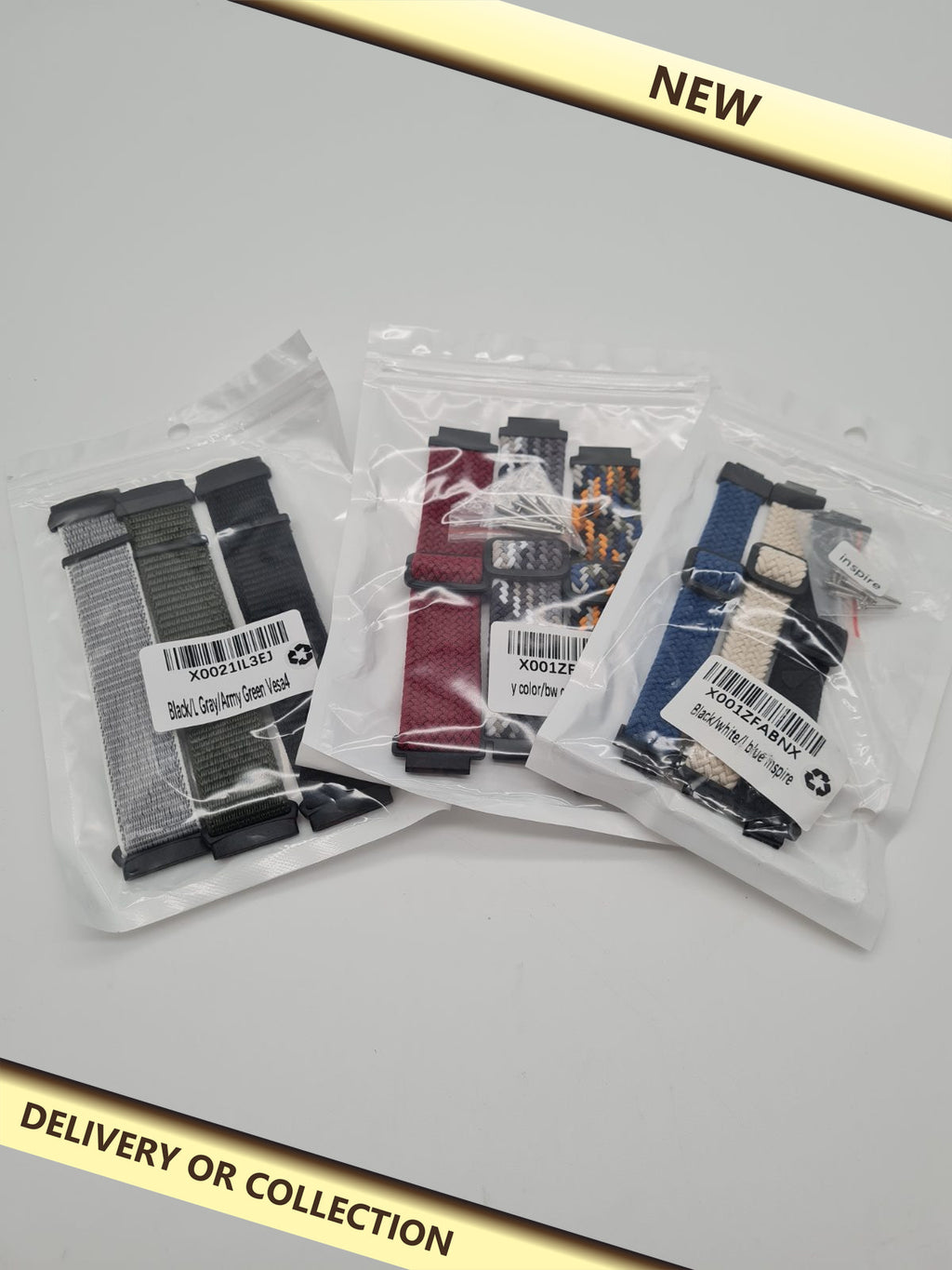 3 packs of 3 different watch replacement straps — photograph 1 — New; auction delivery information shown on image