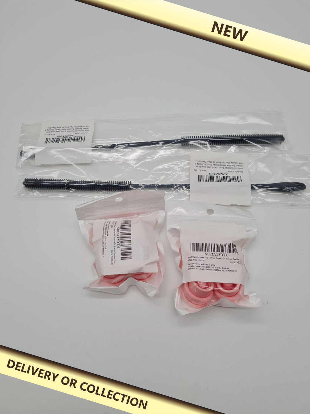 2 silicone strap brush and 2 pack magnetic straw caps — photograph 1 — New; auction delivery information shown on image