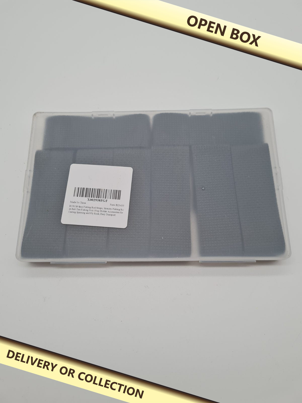 Fishing Rod Wrap Straps — photograph 1 — Open box; auction delivery information shown on image