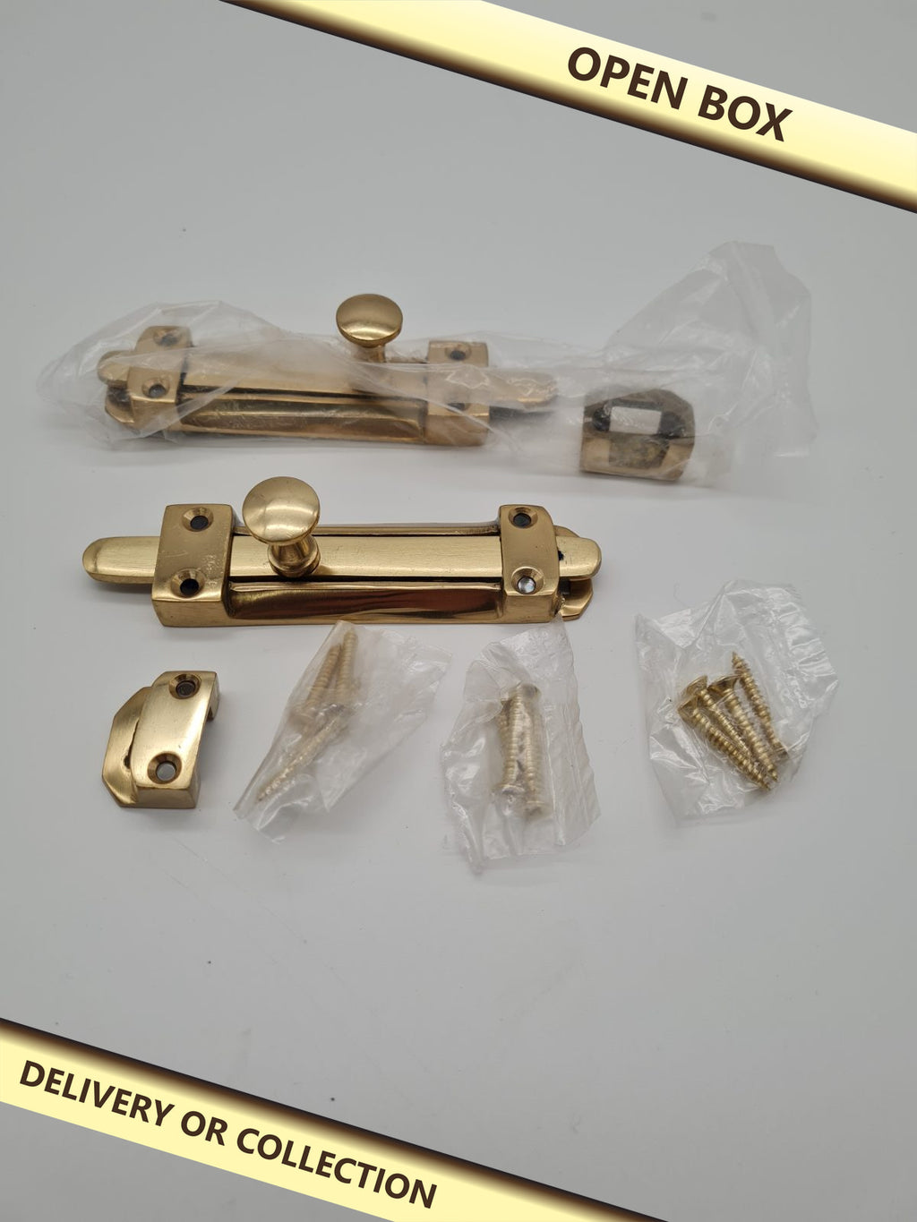 Surface-Mounted Sliding Door Bolt 2 pack — photograph 1 — Open box; auction delivery information shown on image