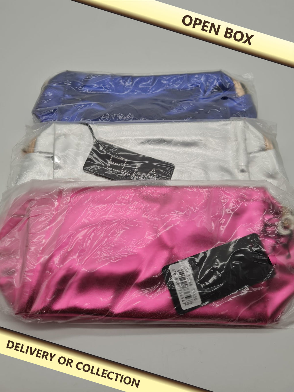 Zip cosmetic bag with detachable wrist strap 3pack — photograph 1 — Open box; auction delivery information shown on image