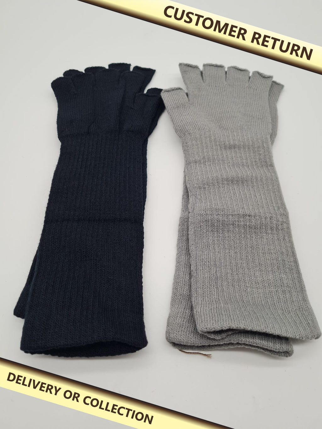 Two Pairs of Long Knitted Fingerless Gloves — photograph 1 — Customer return; auction delivery information shown on image