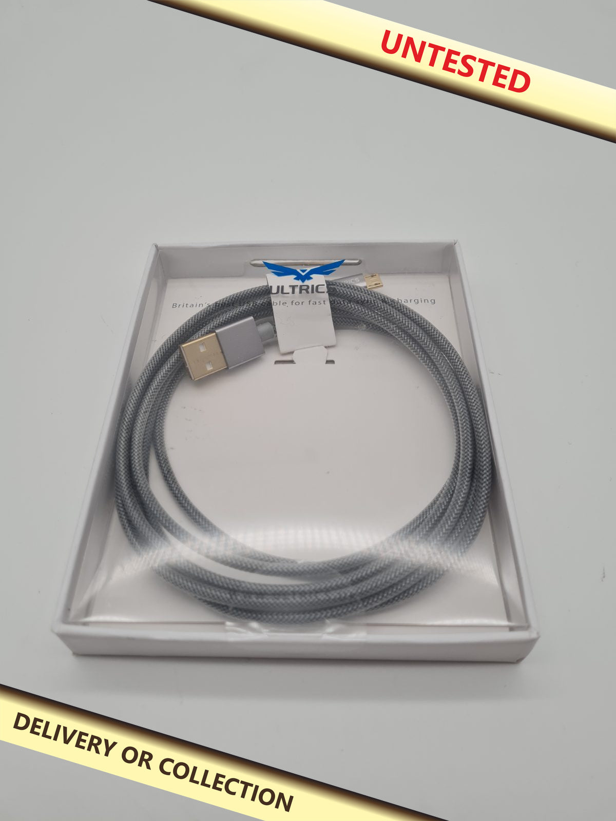 USB-A to Micro-USB Cable — photograph 1 — Untested; auction delivery information shown on image