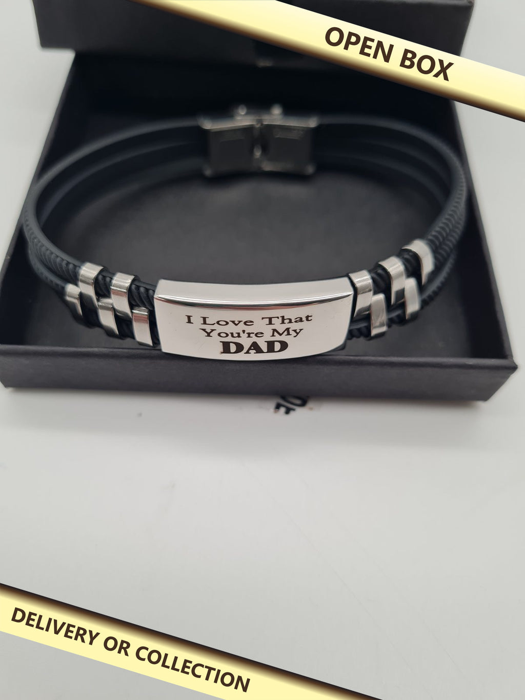 Men's Dad Message Bracelet CE-DEB268 — photograph 1 — Open box; auction delivery information shown on image