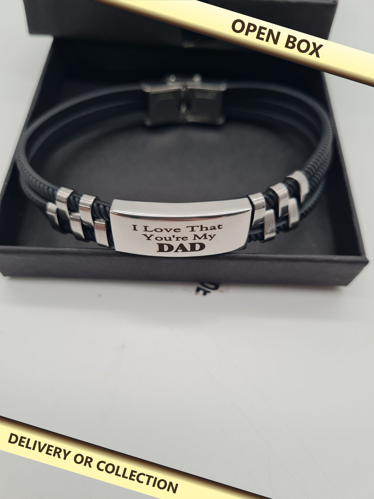 Men's Dad Message Bracelet CE-DEB268 — photograph 1 — Open box; auction delivery information shown on image