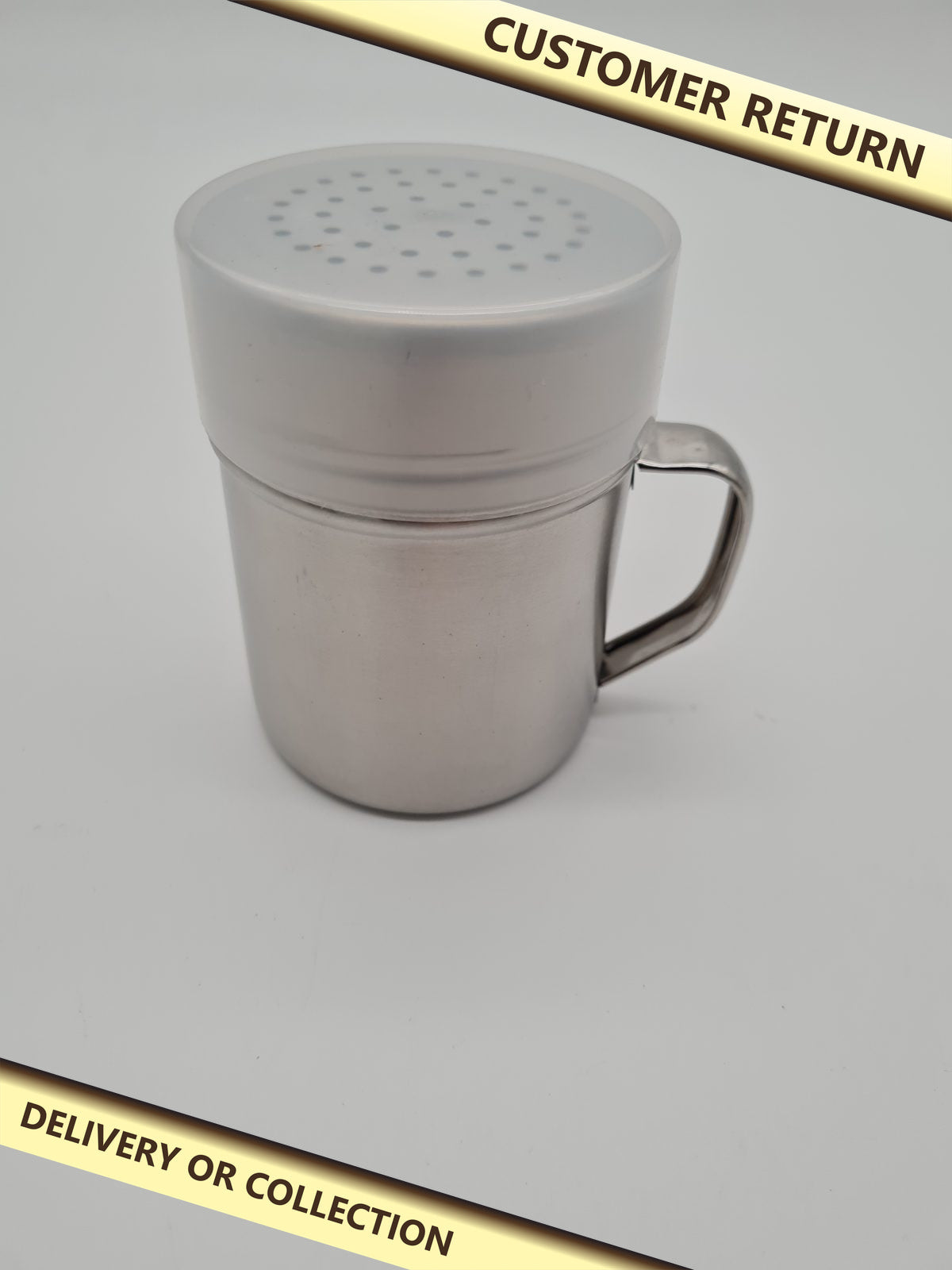 Stainless Steel Dredger Shaker with Handle — photograph 1 — Customer return; auction delivery information shown on image