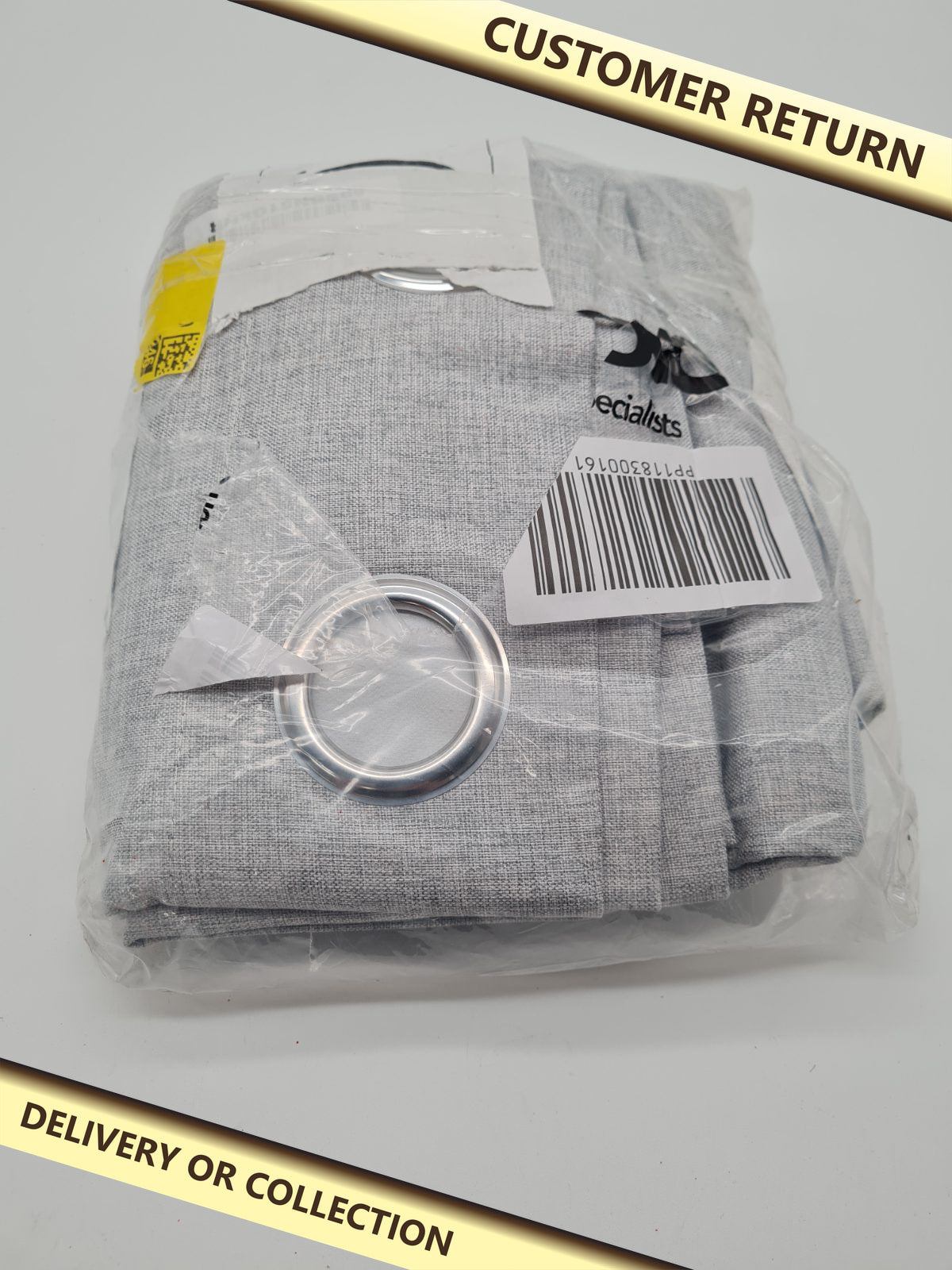 Deconovo Linen-Look Eyelet Curtains, Pair, 117 x 138 cm — photograph 1 — Customer return; auction delivery information shown on image