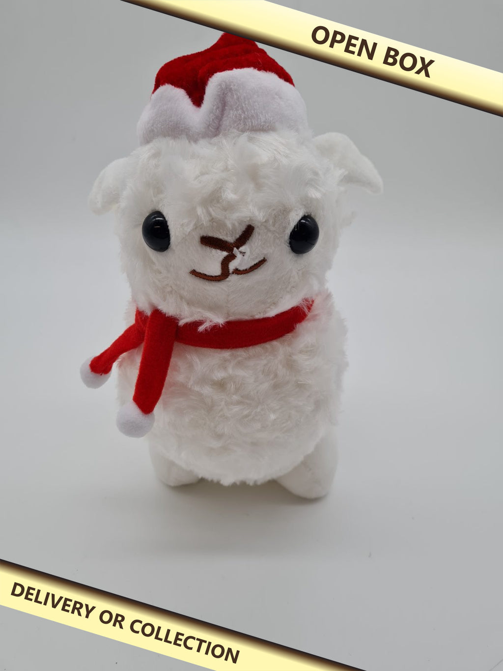 Festive Llama Soft Toy — photograph 1 — Open box; auction delivery information shown on image