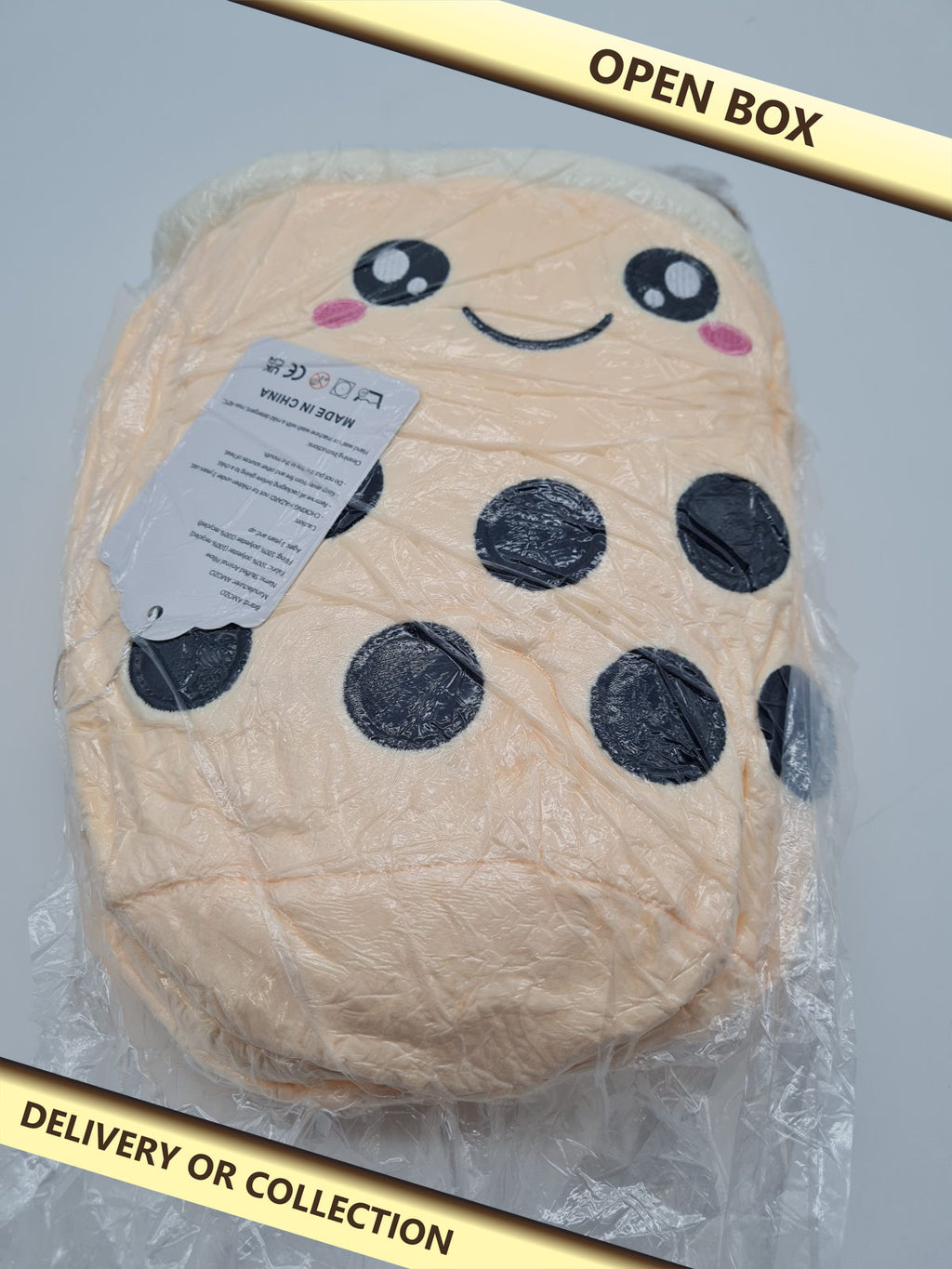 Bubble Tea Plush Toy — photograph 1 — Open box; auction delivery information shown on image