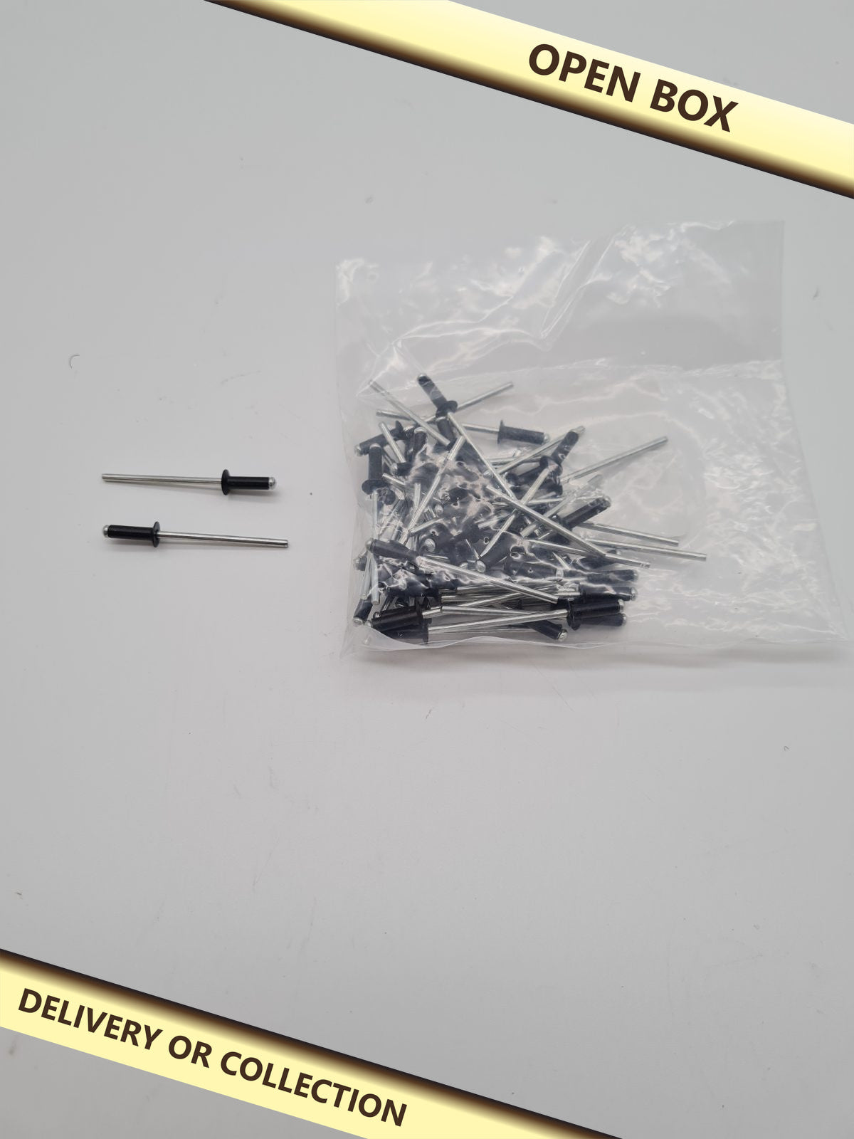 Large-Flange Open-End Blind Rivets — photograph 1 — Open box; auction delivery information shown on image