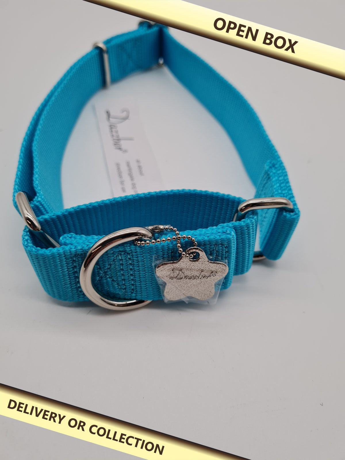 Dazzber Nylon Martingale Dog Collar — photograph 1 — Open box; auction delivery information shown on image