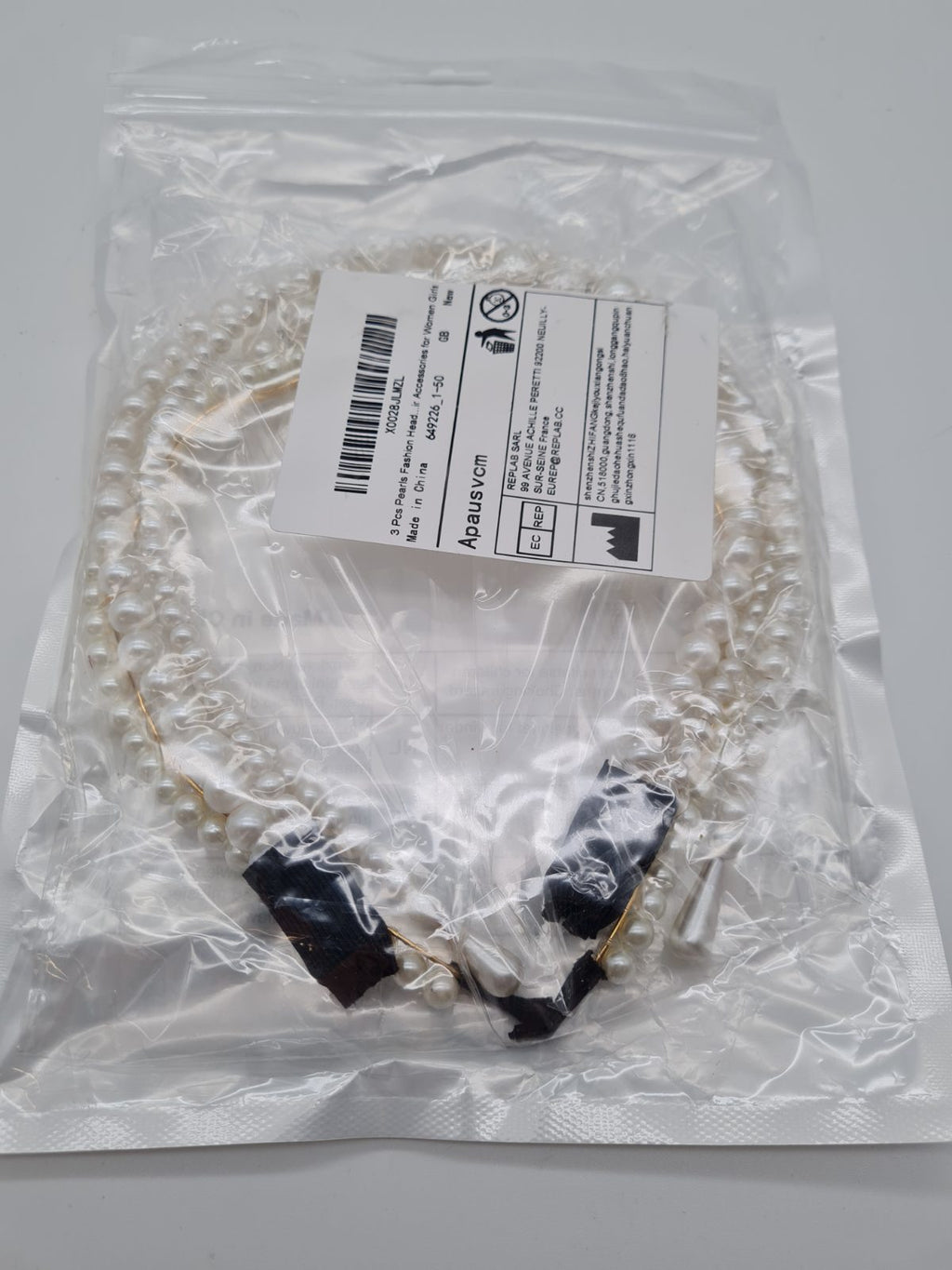 Set of 3 Pearl-Effect Fashion Headbands — photograph 3
